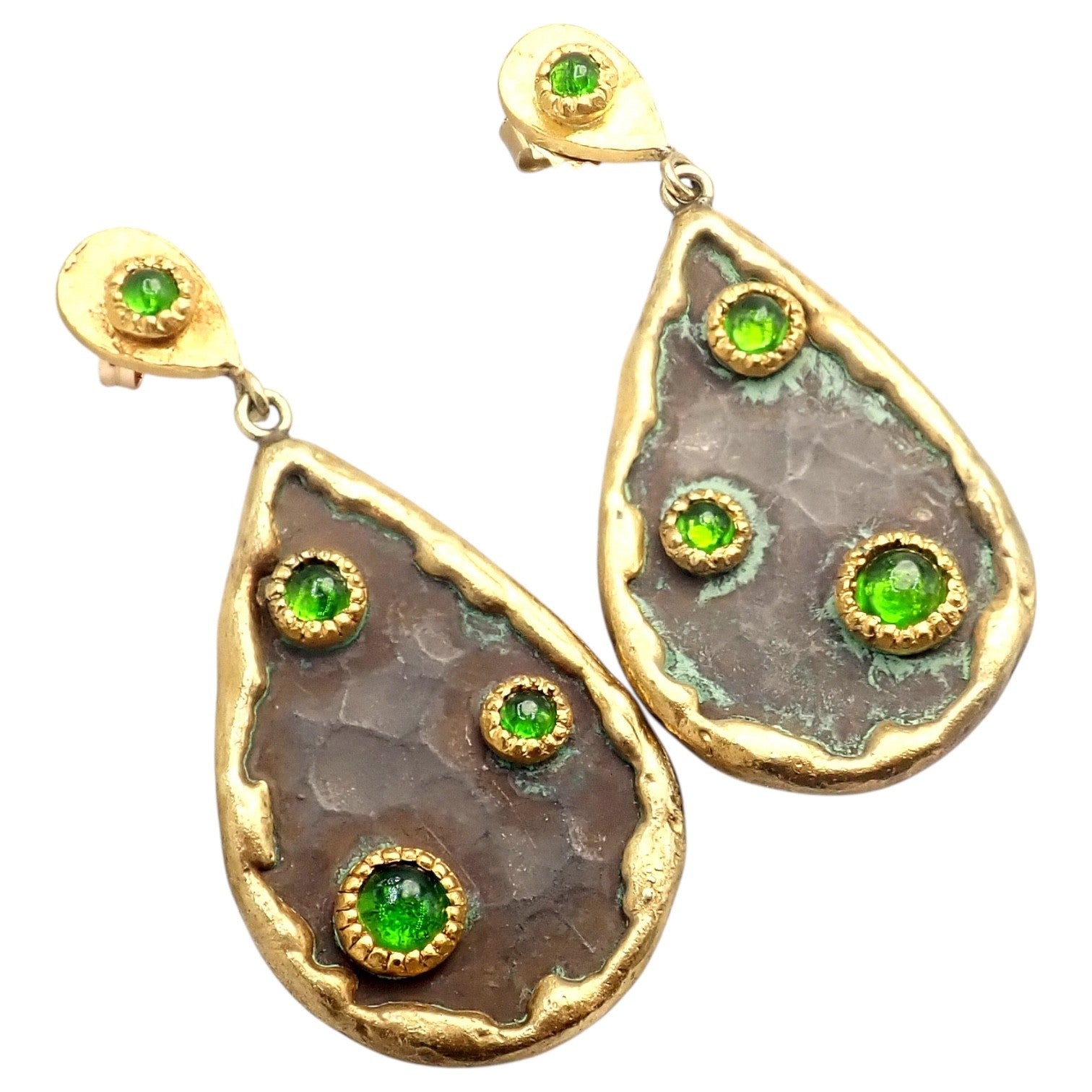 Rare! Victor Velyan 24k Yellow Gold + Silver Green Tourmaline Earrings | Fortrove