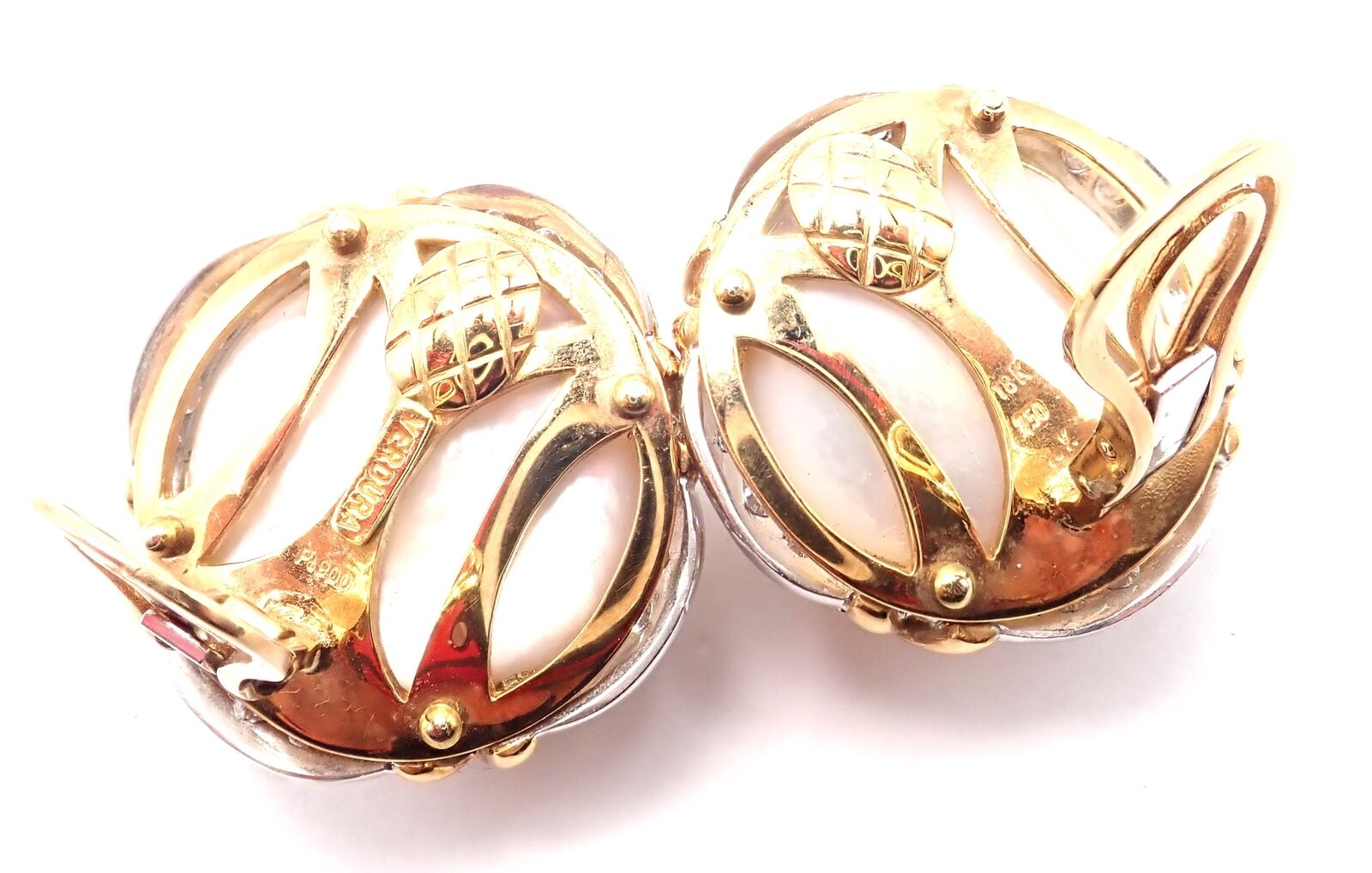 Authentic! Vintage Verdura 18k Yellow Gold Mabe Pearl Diamond Large Earrings | Fortrove