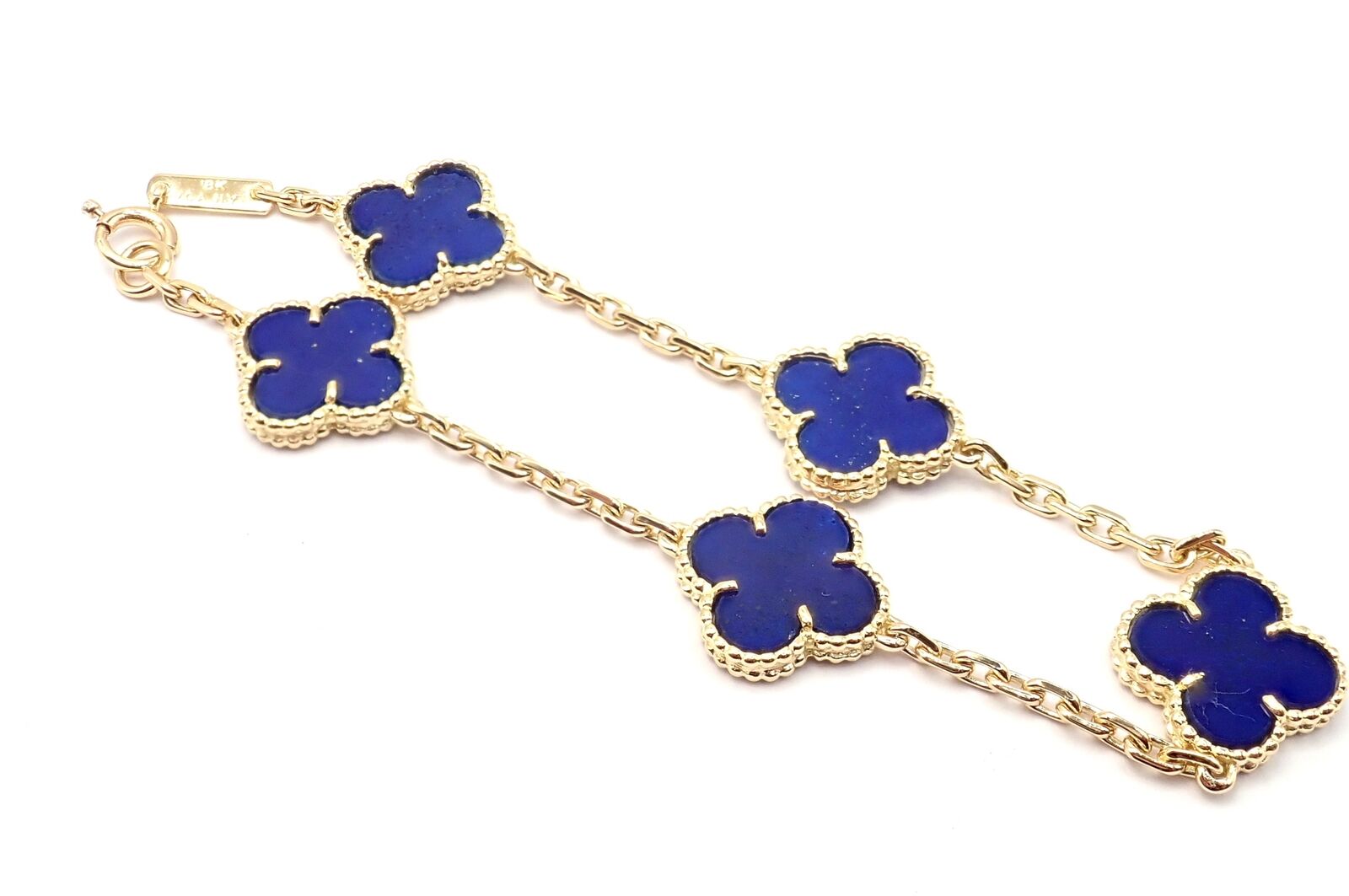 Authentic! Van Cleef & Arpels 18k Gold 5 Motif Alhambra Lapis Bracelet Paper | Fortrove