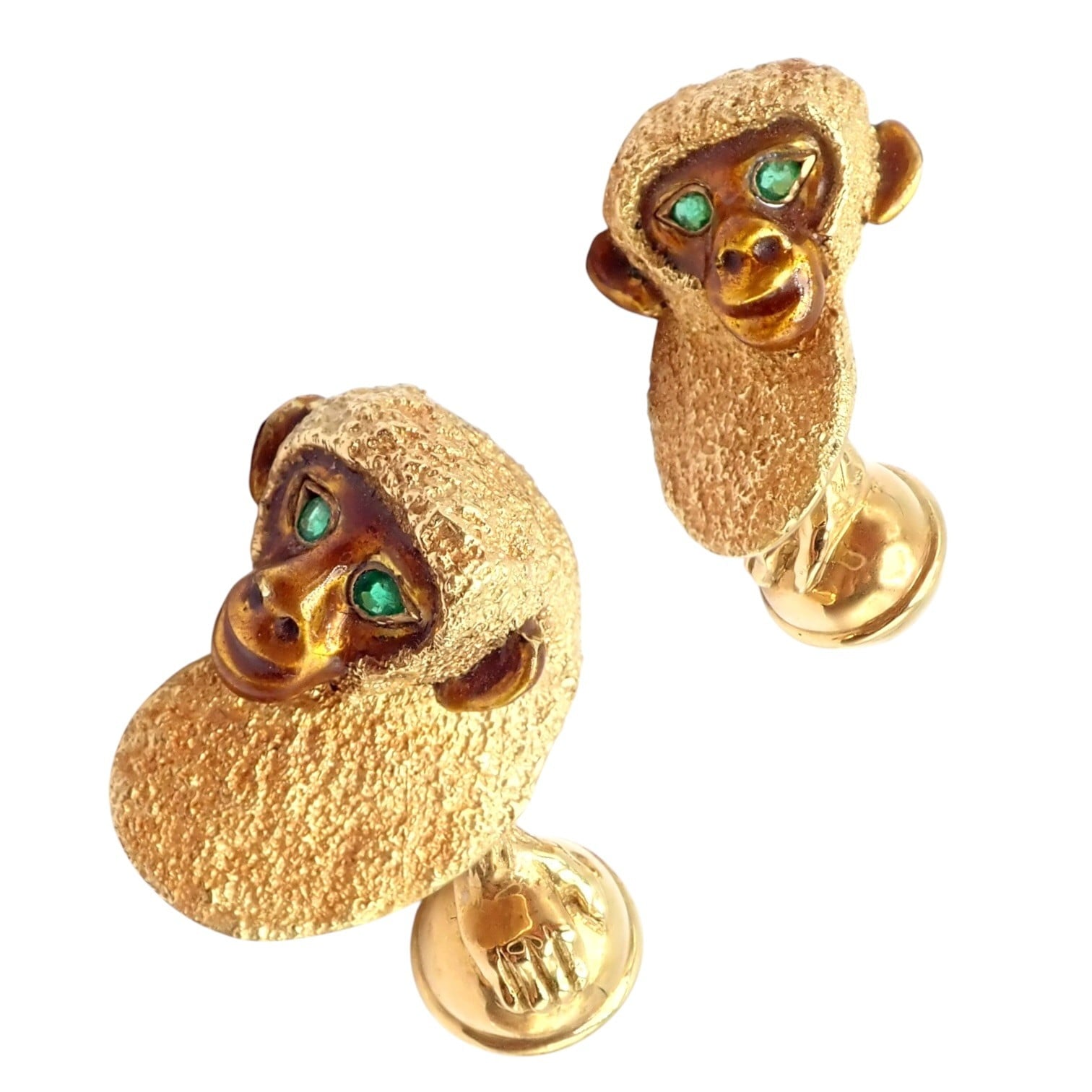 Tiffany & Co. Jewelry & Watches:Men's Jewelry:Cufflinks Vintage Tiffany & Co. 18k Yellow Gold Emerald Enamel Monkey Cufflinks 1991