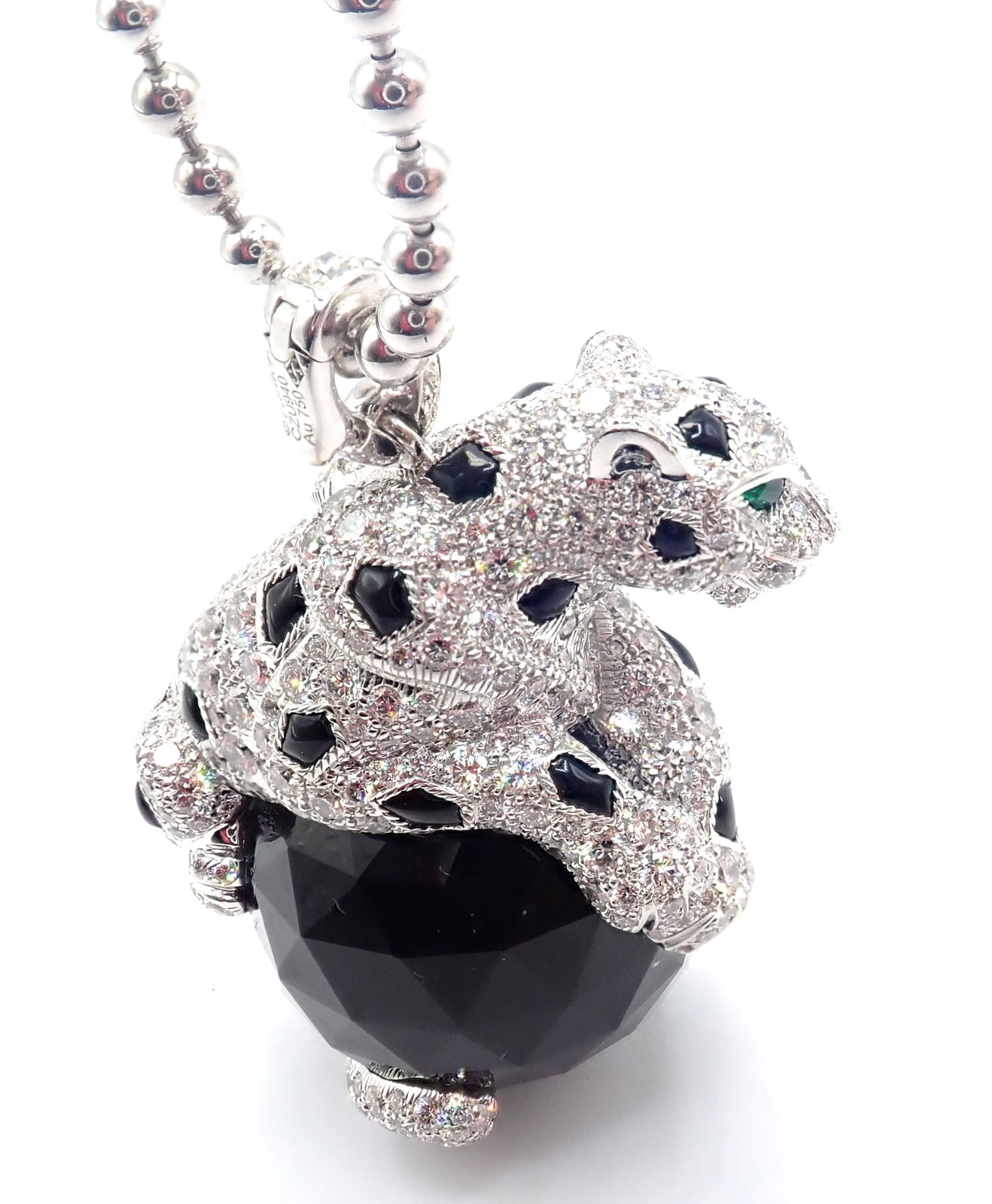 Panthere de Cartier Panther 18k Gold Diamond Emerald Onyx Pendant Necklace Paper | Fortrove