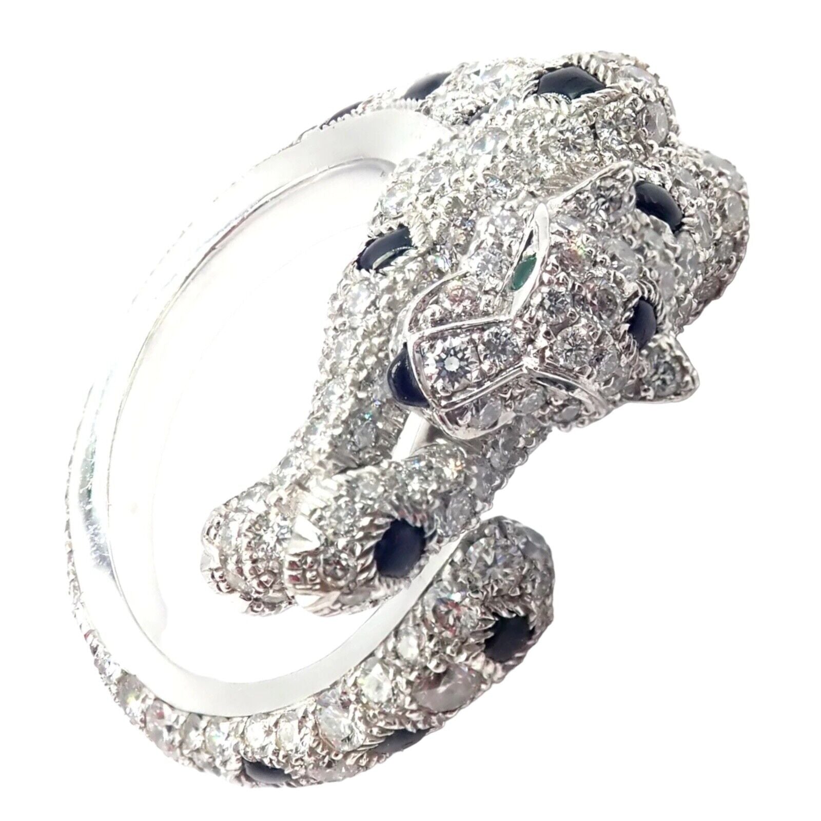 Authentic! Cartier Panther Panthere 18k White Gold Diamond Onyx Ring Paper | Fortrove