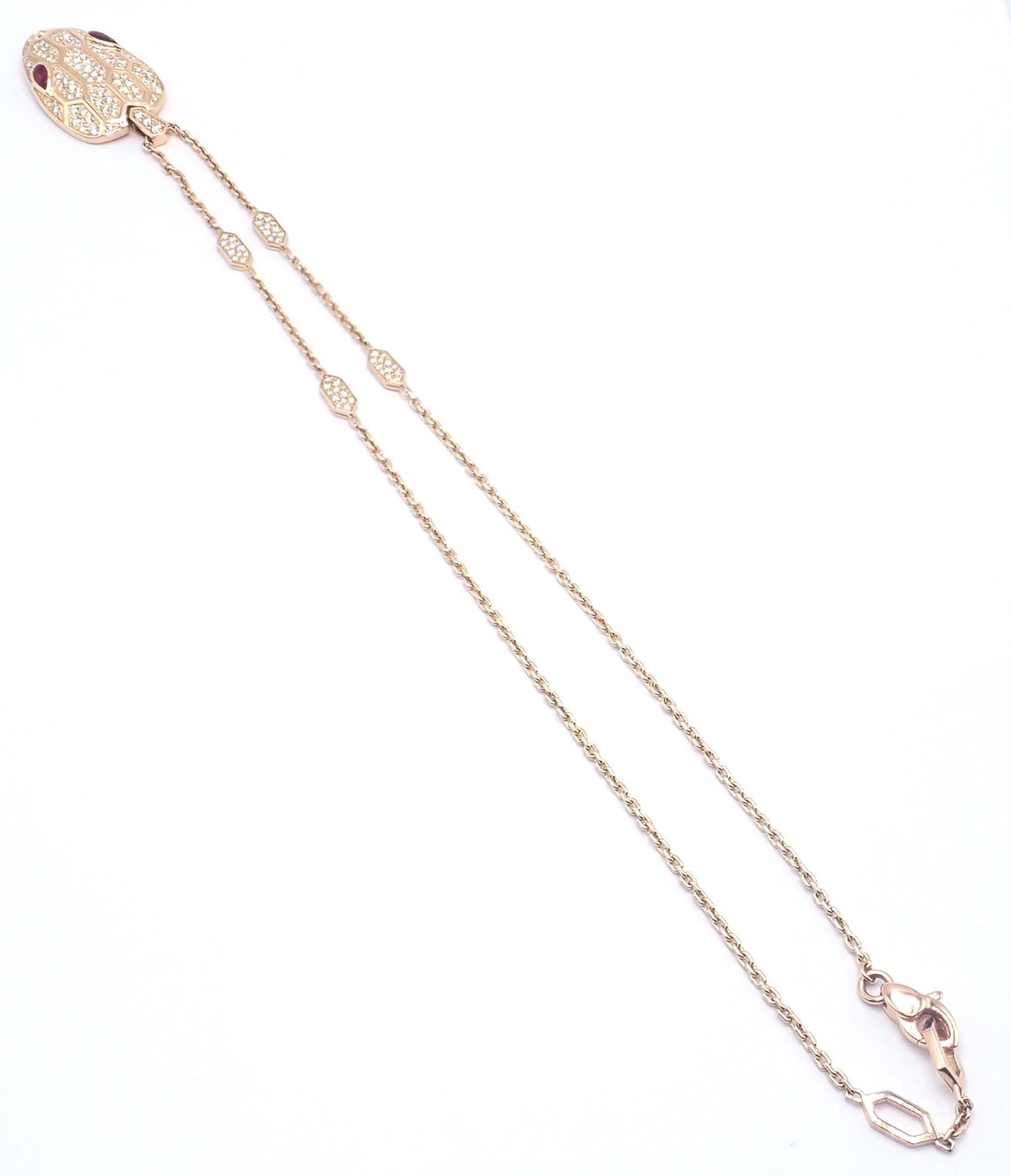 Authentic Bulgari Bvlgari Serpenti 18k Rose Gold Pave Diamond Rubellite Necklace | Fortrove