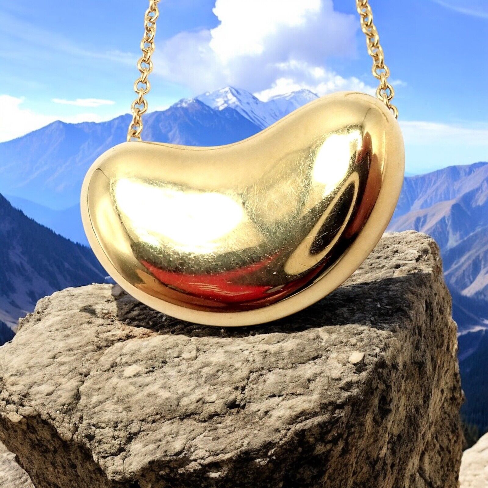 Authentic! Tiffany & Co Elsa Peretti 18k Yellow Gold Medium Bean Necklace | Fortrove