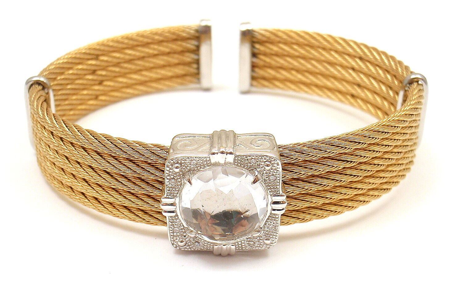 AUTHENTIC CHARRIOL 18K GOLD AND STEEL WIRE DIAMOND WHITE TOPAZ CELTIC BRACELET | Fortrove
