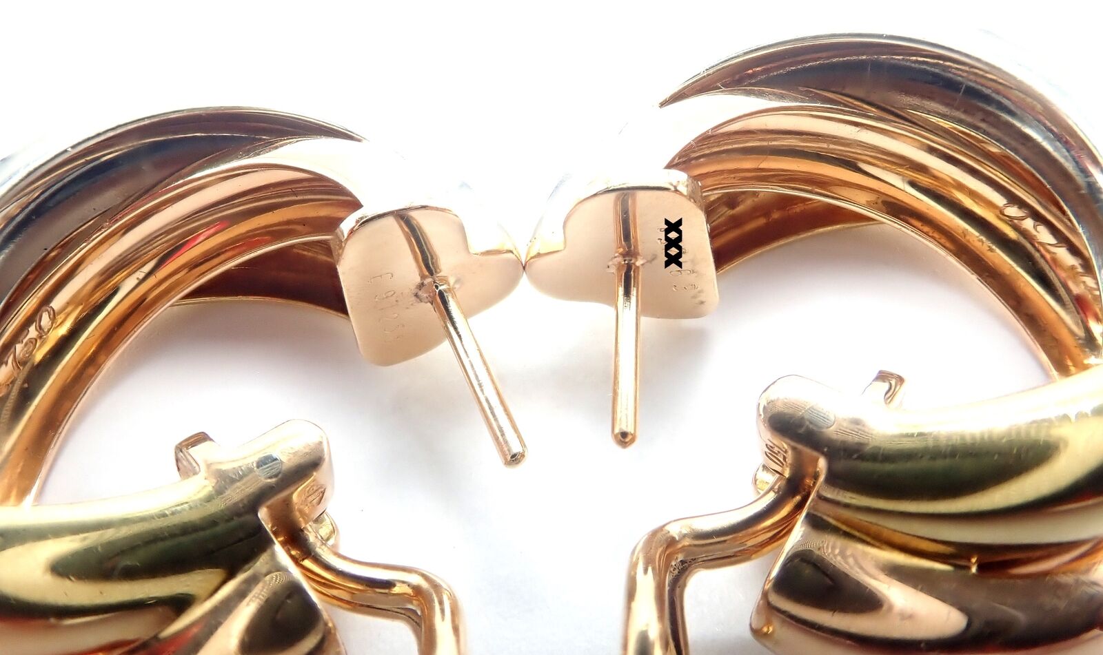 Authentic! Cartier 18k Tri-Color Gold Medium Size Trinity Hoop Earrings | Fortrove