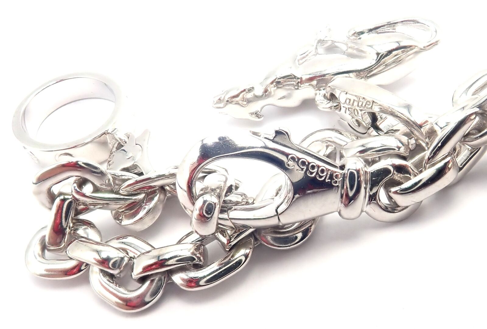 Authentic Cartier 18k White Gold 4 Charm Panther Airplane Love Box Link Bracelet | Fortrove