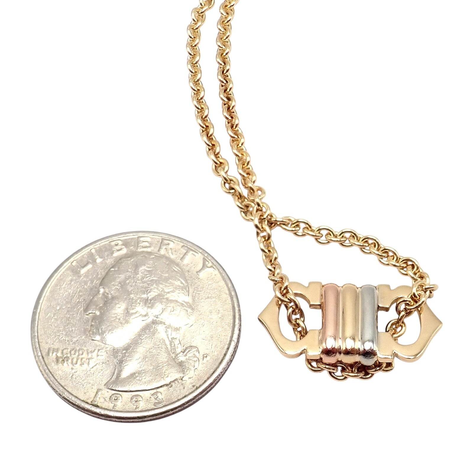 Authentic! Cartier 18k TriColor Gold Double C Charm Pendant Necklace | Fortrove