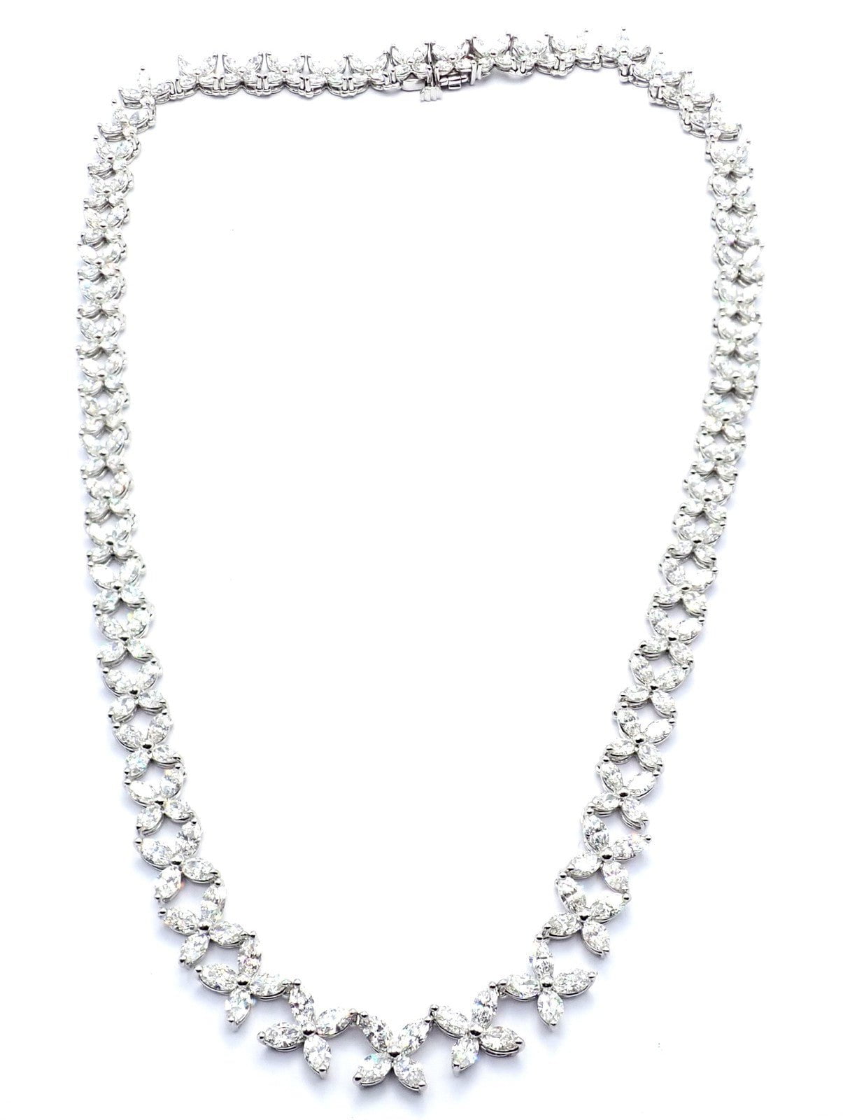 Authentic Tiffany & Co Victoria Platinum Graduated Marque Shape Diamond Necklace | Fortrove
