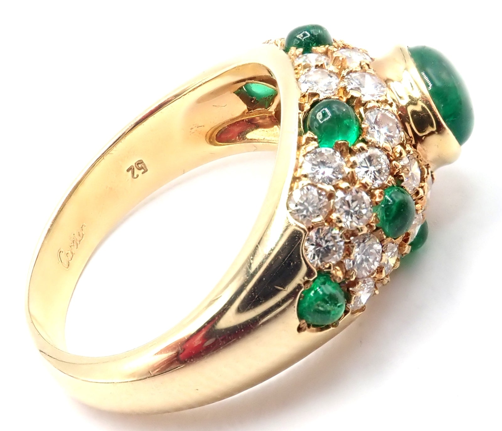 Authentic! Vintage Cartier Panthere 18k Yellow Gold Diamond Emerald Ring | Fortrove