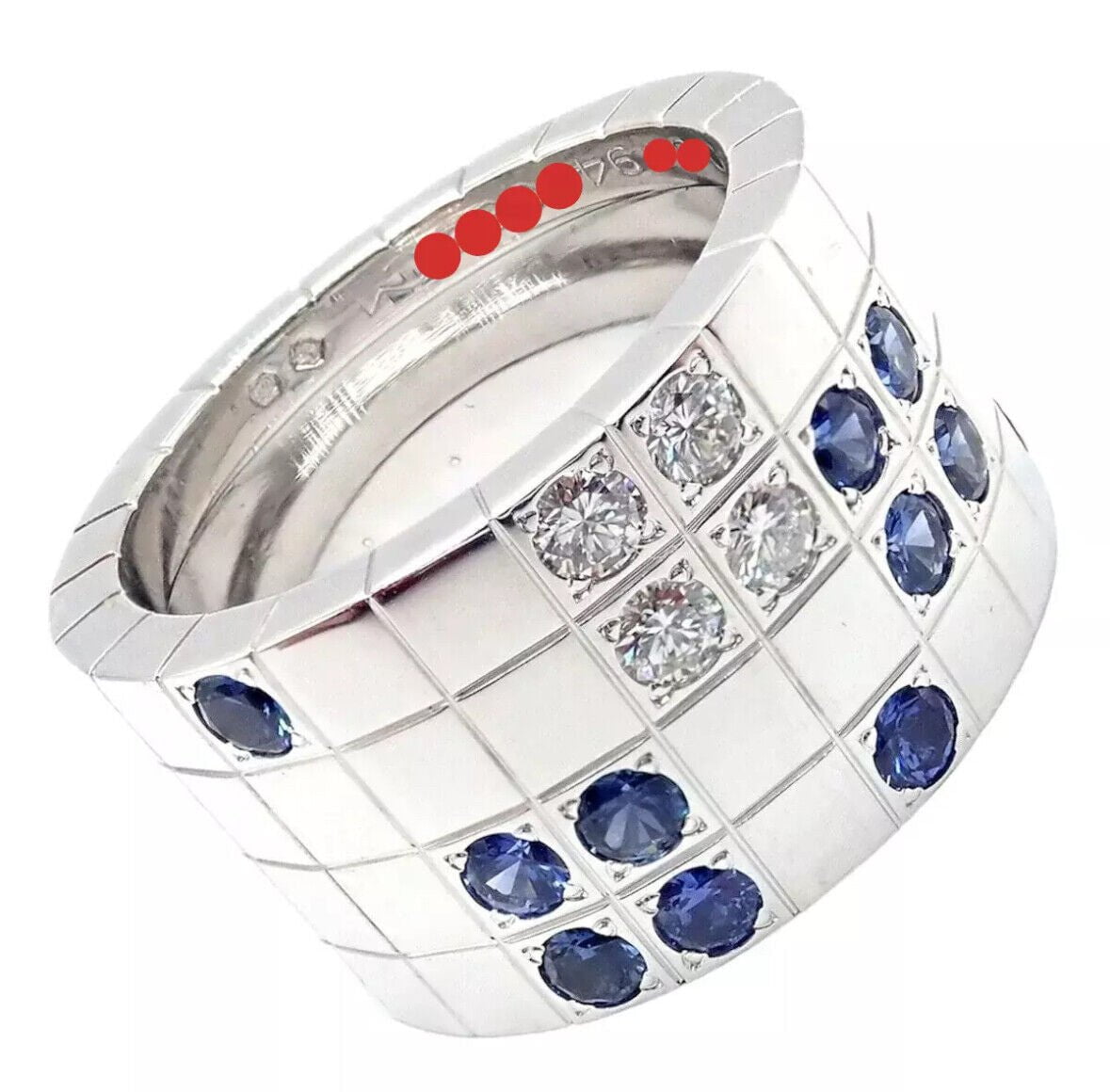 Cartier 18k White Gold Lanieres Diamond Blue Sapphire Wide Band Ring 53 6.5 | Fortrove