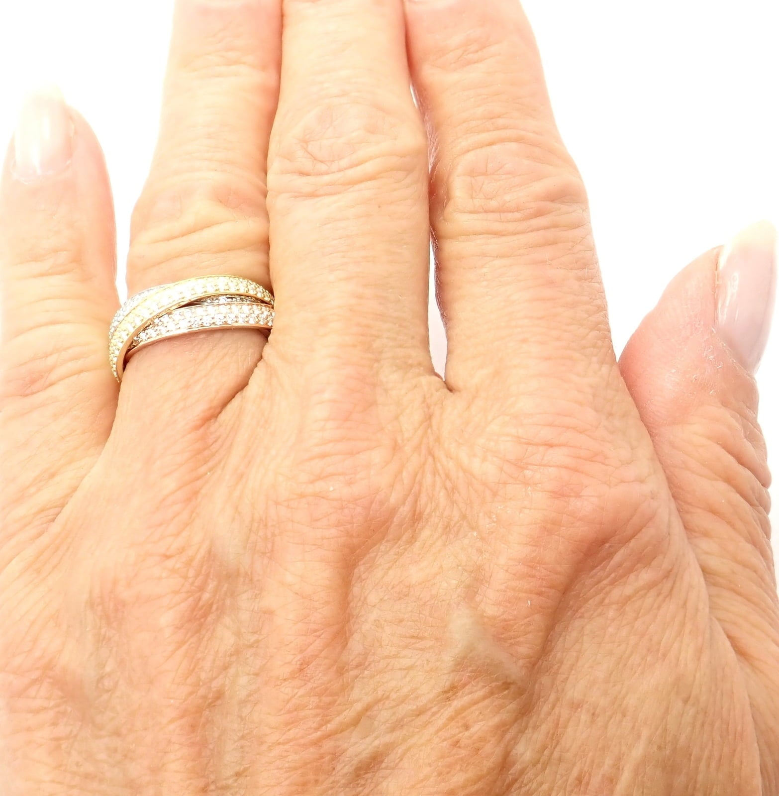 Cartier Jewelry & Watches:Fine Jewelry:Rings Authentic! Cartier Trinity 18k Gold Diamond Small Model Band Ring Size 51 Cert