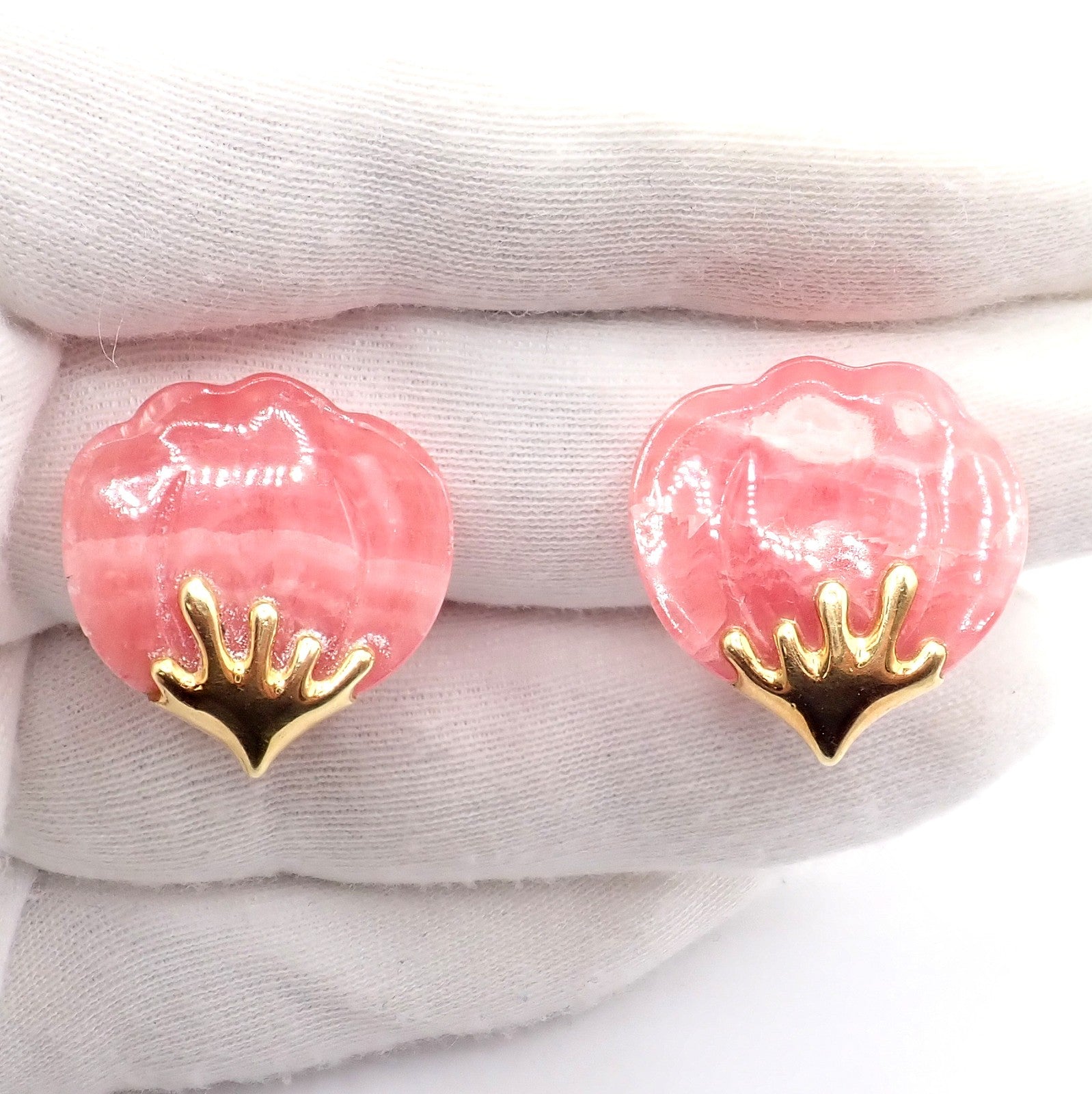 Authentic Tiffany & Co Angela Cummings 18k Yellow Gold Pink Stone Petal Earrings | Fortrove