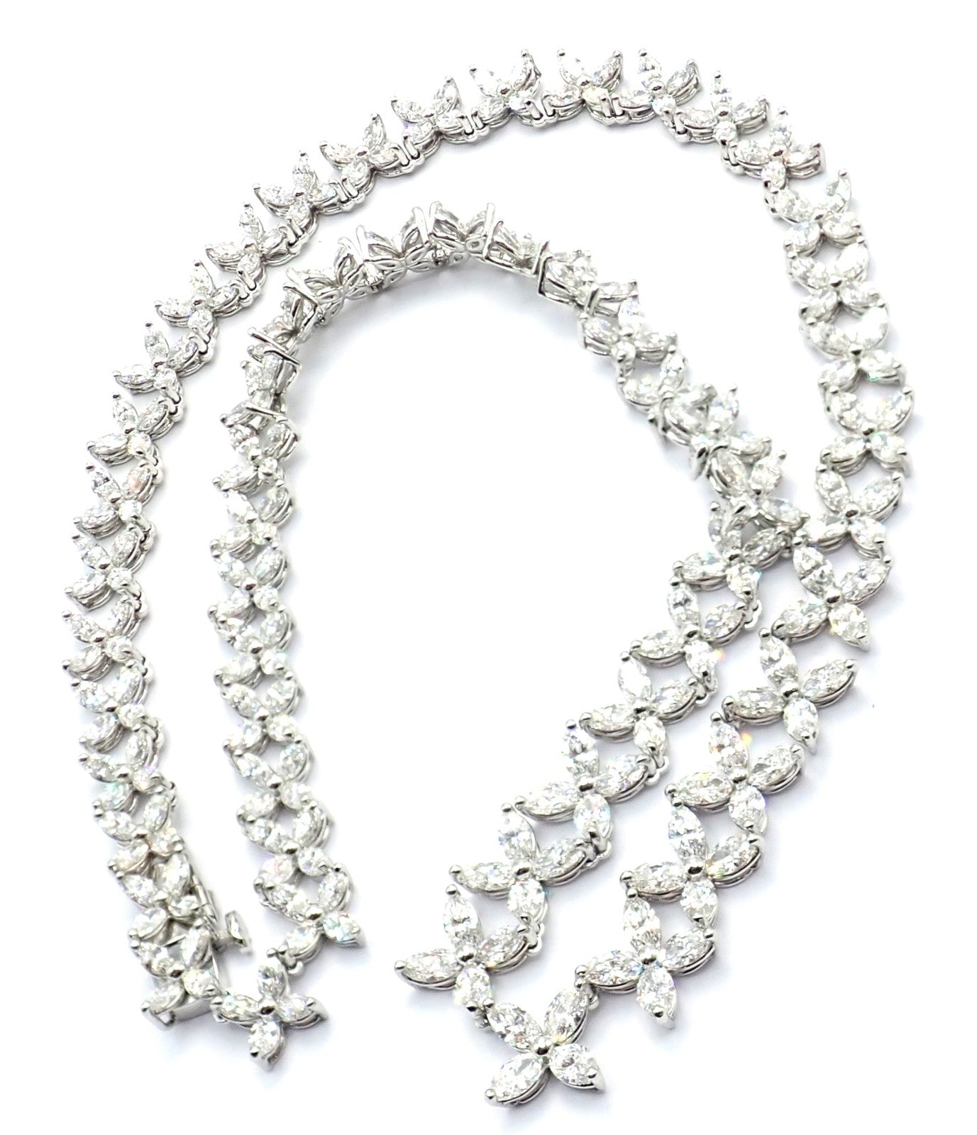 Authentic Tiffany & Co Victoria Platinum Graduated Marque Shape Diamond Necklace | Fortrove