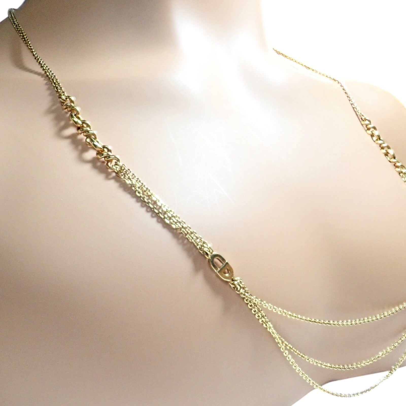 Vintage! Christian Dior Solid 18k Gold CD Three Strand 28" Long Necklace Germany | Fortrove
