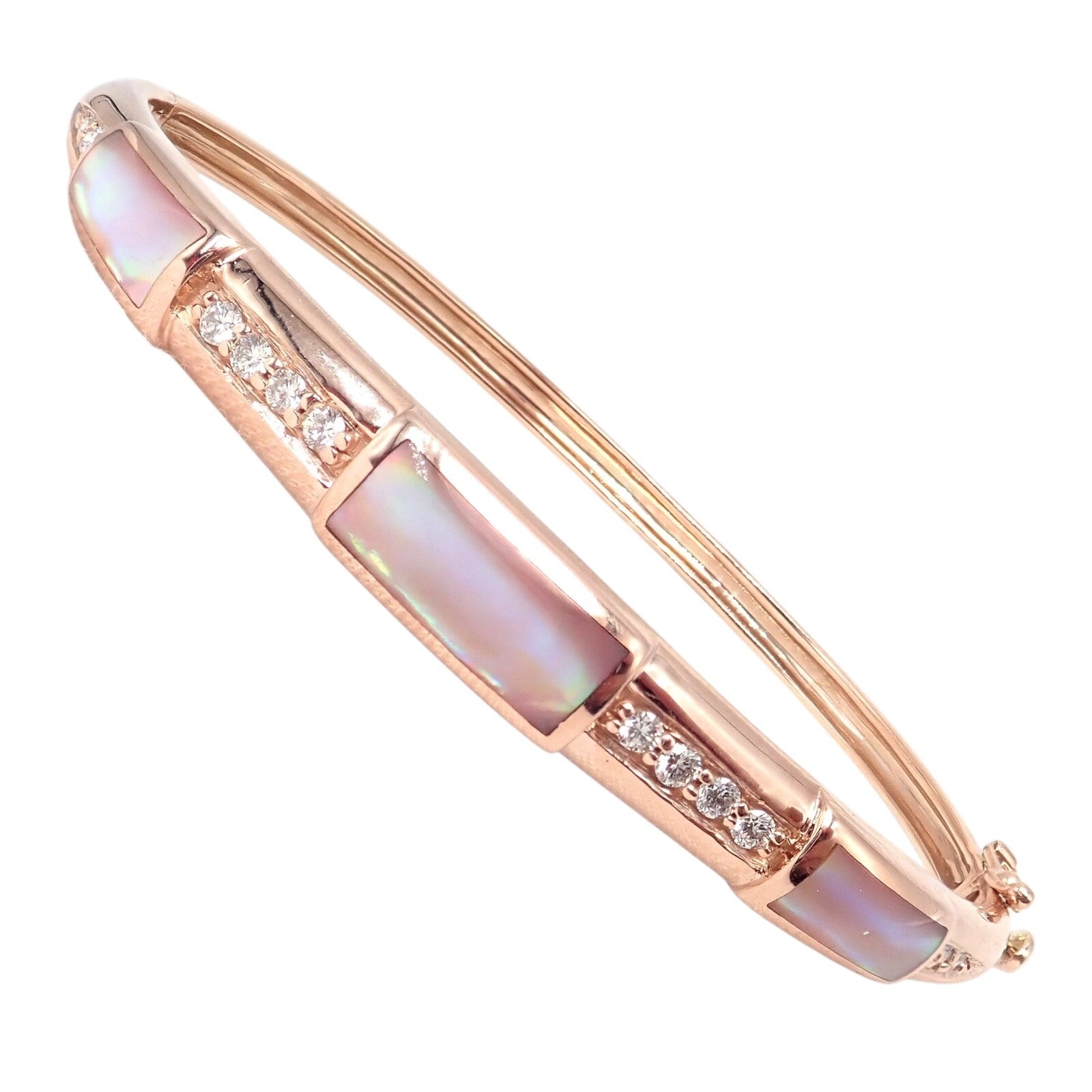 Authentic! Kabana 14k Rose Gold Diamond Mother of Pearl Bangle Bracelet | Fortrove