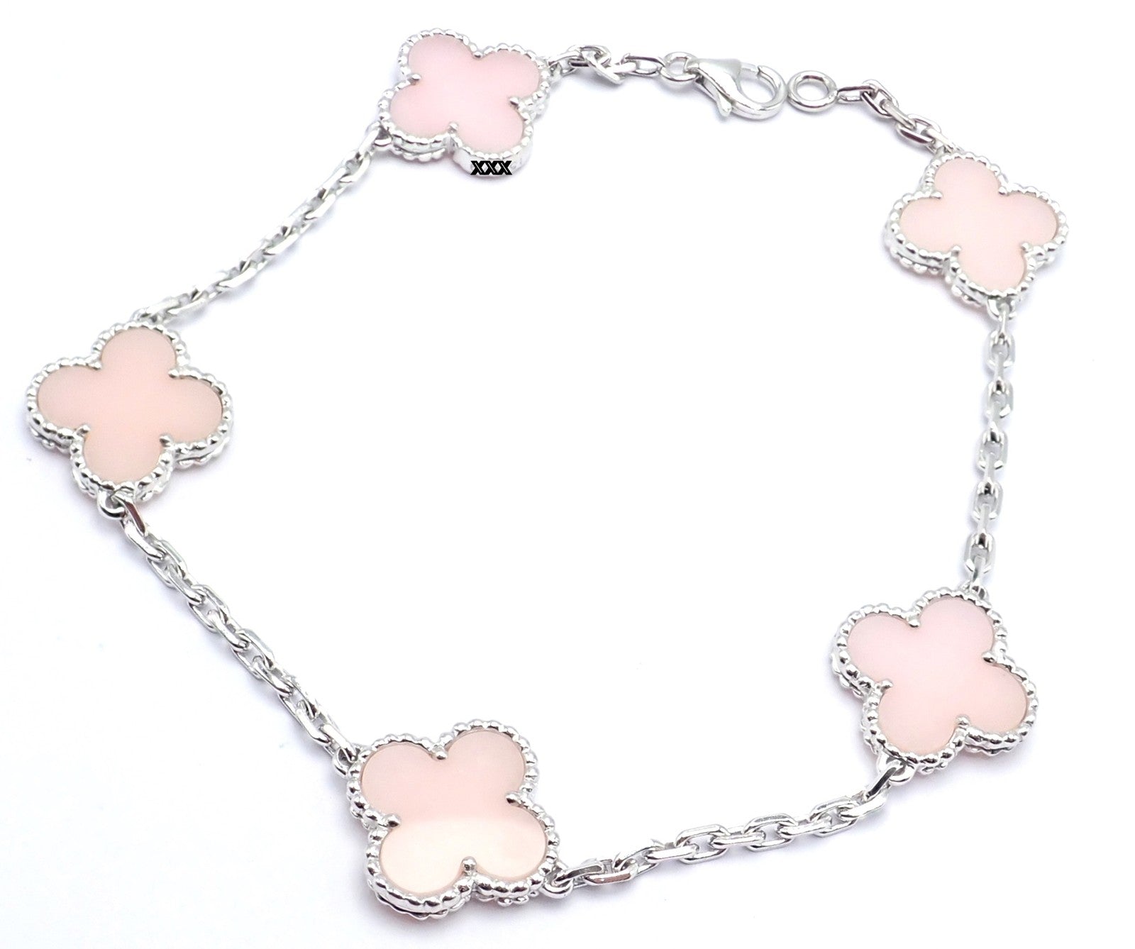 Van Cleef & Arpels Jewelry & Watches:Fine Jewelry:Bracelets & Charms Authentic! Van Cleef & Arpels Alhambra 18k White Gold Pink Opal Bracelet Cert.