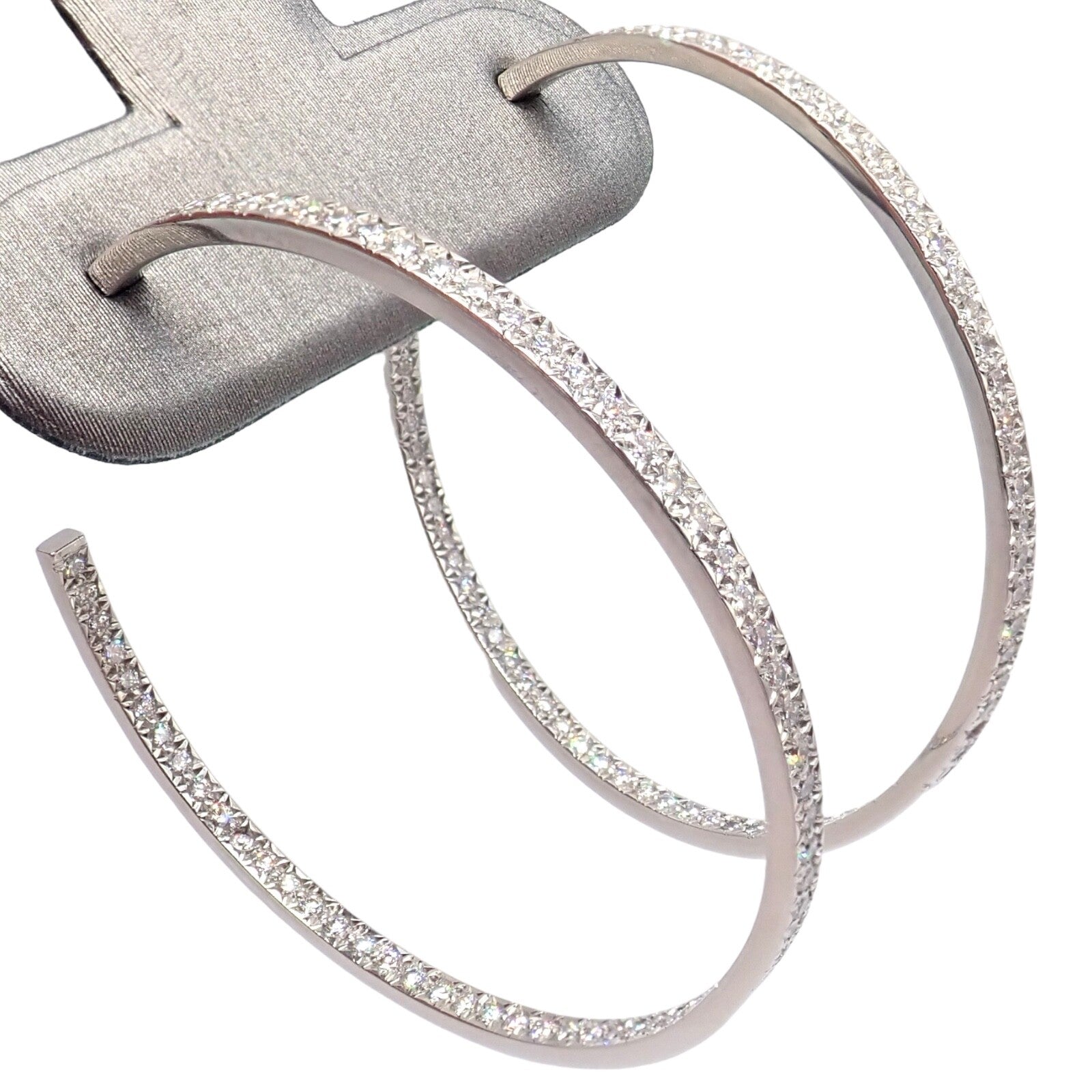 Authentic! Tiffany & Co Platinum Metro Diamond Large Inside Out Hoop Earrings | Fortrove