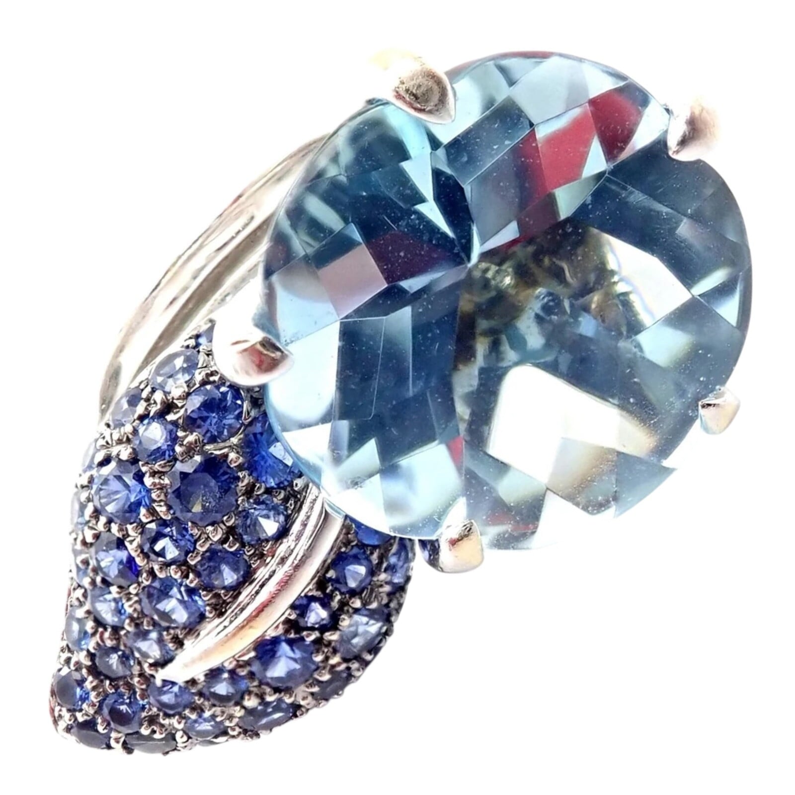 CHANEL Jewelry & Watches:Fine Jewelry:Rings Authentic! Chanel Camellia Flower 18k White Gold Aquamarine Sapphire Ring