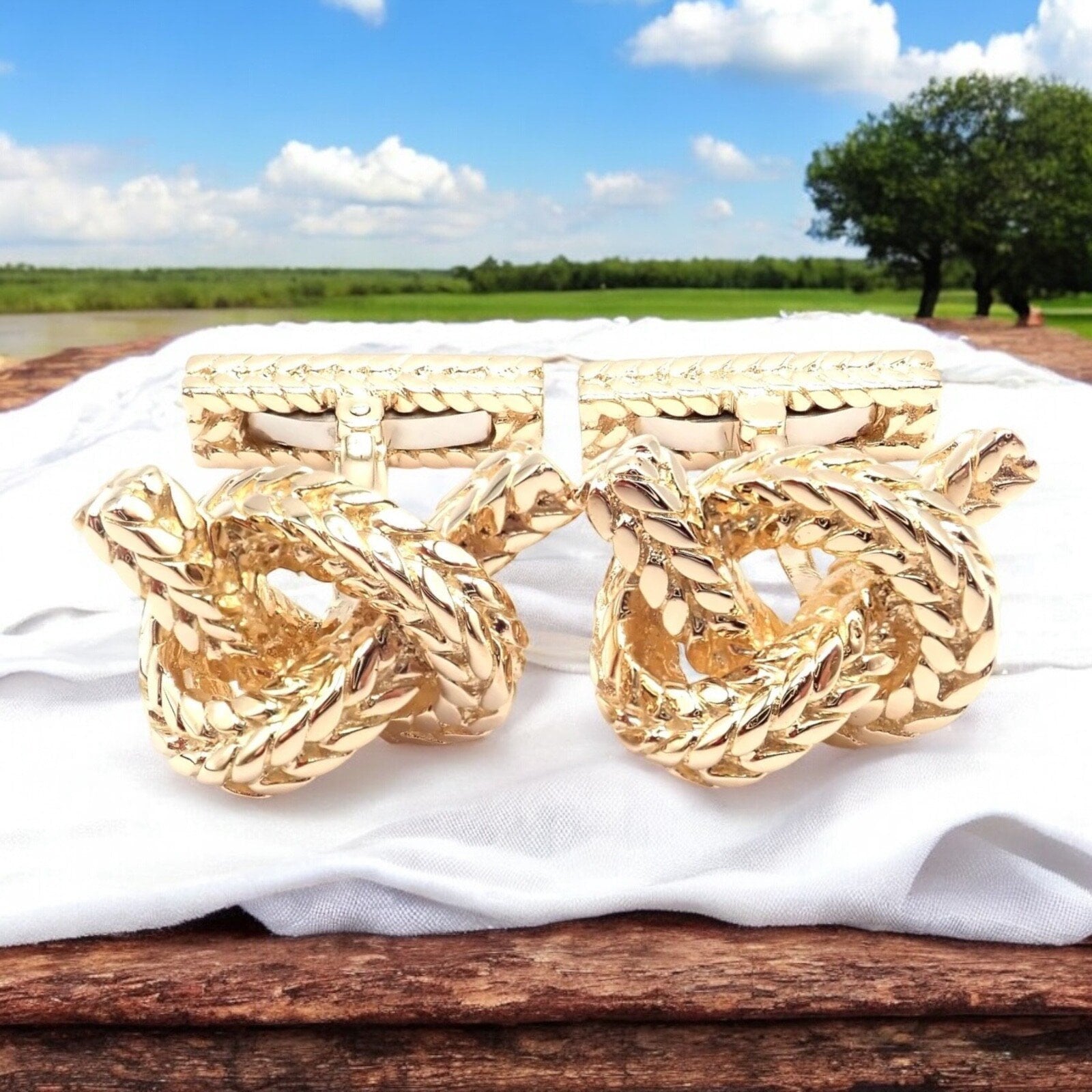 Hermes Jewelry & Watches:Men's Jewelry:Cufflinks Vintage! Hermes Georges L'Enfant 18k Yellow Gold Twisted Rope Knot Cufflinks