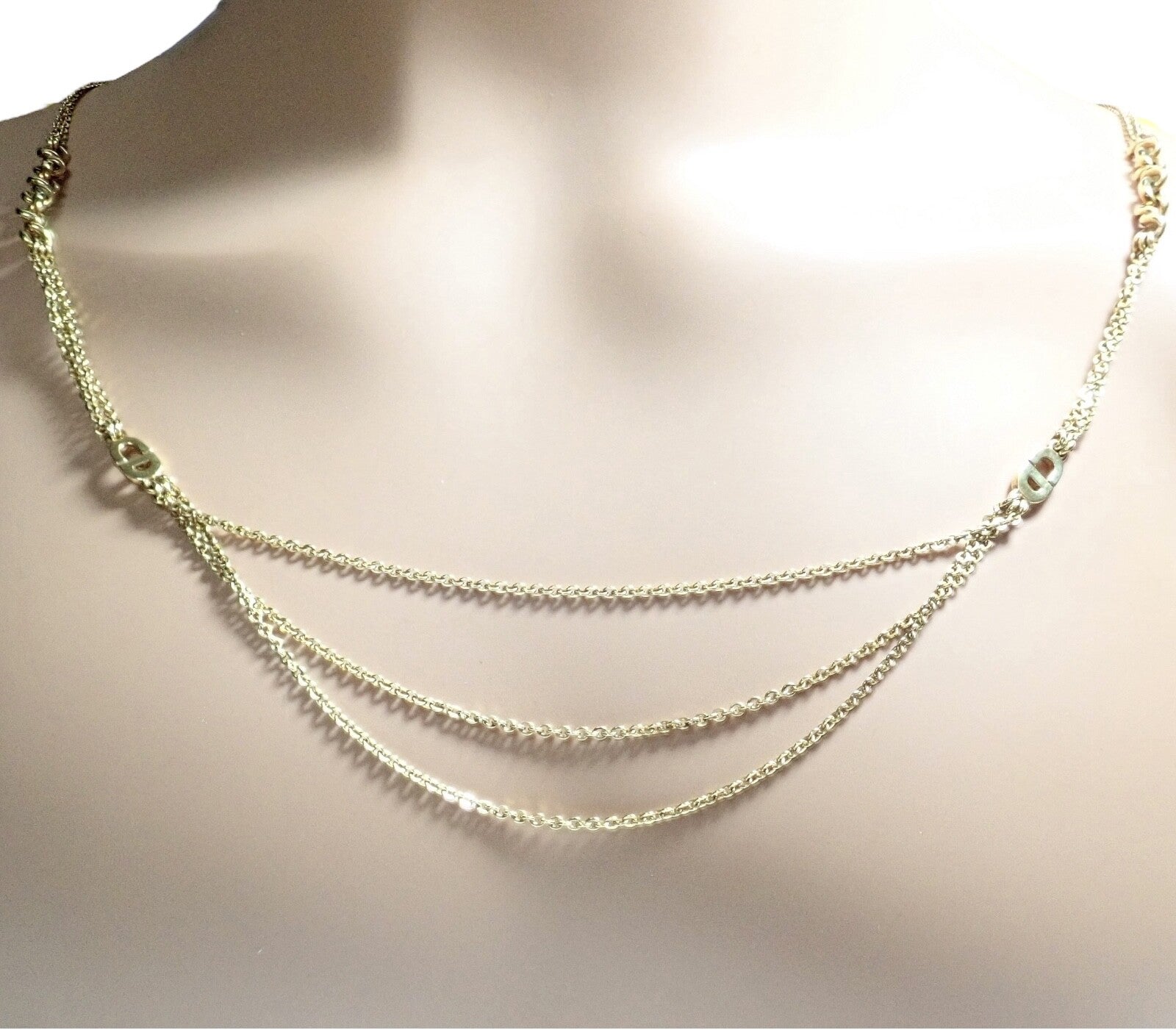 Vintage! Christian Dior Solid 18k Gold CD Three Strand 28" Long Necklace Germany | Fortrove