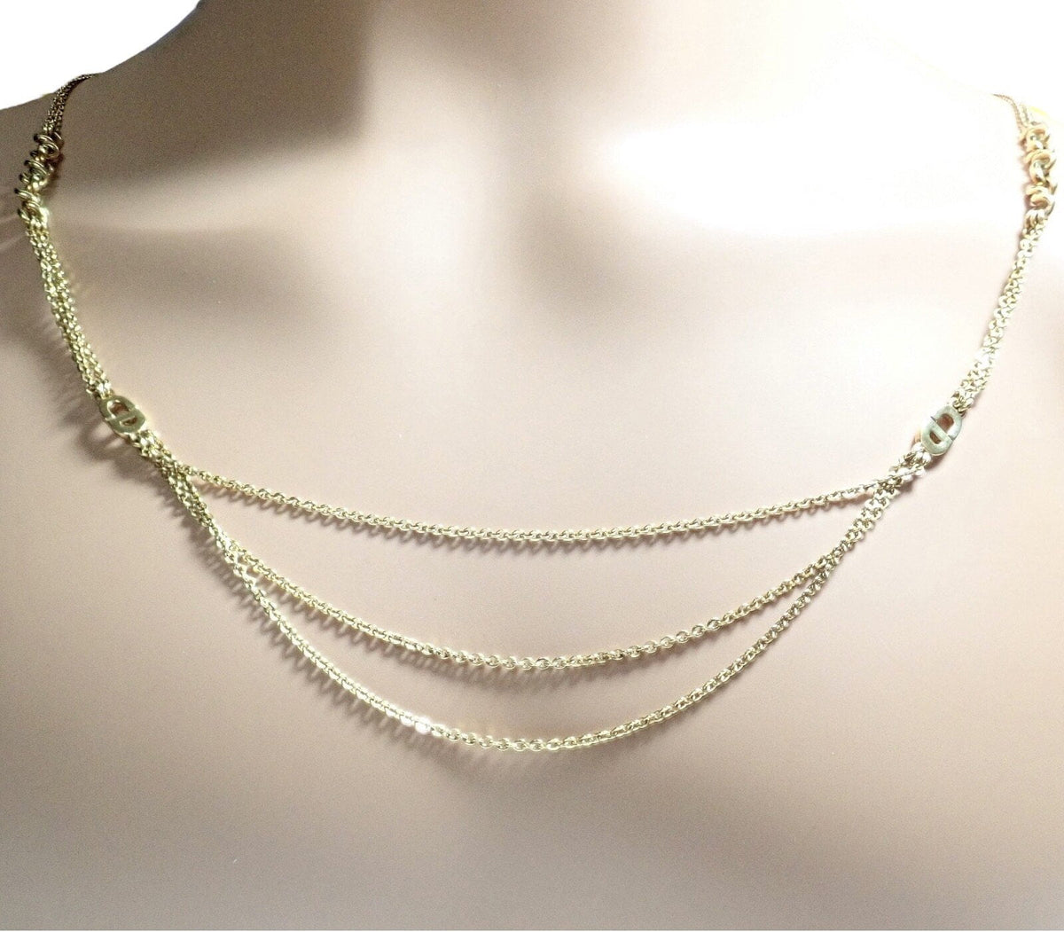 Christian Dior Jewelry & Watches:Fine Jewelry:Necklaces & Pendants Vintage! Christian Dior Solid 18k Gold CD Three Strand 28" Long Necklace Germany