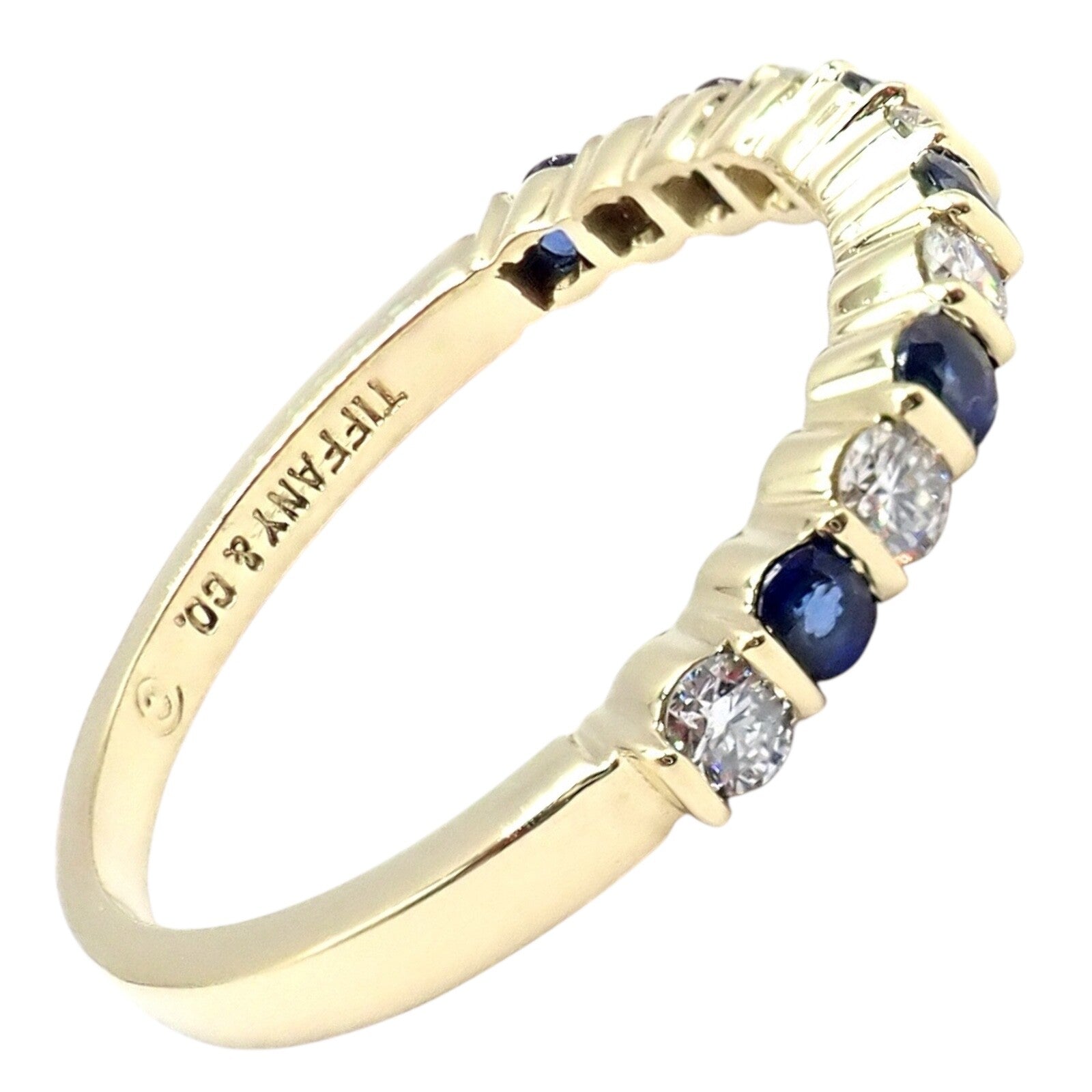 Vintage! Authentic Tiffany & Co 18k Yellow Gold Diamond Sapphire Band Ring sz 7 | Fortrove