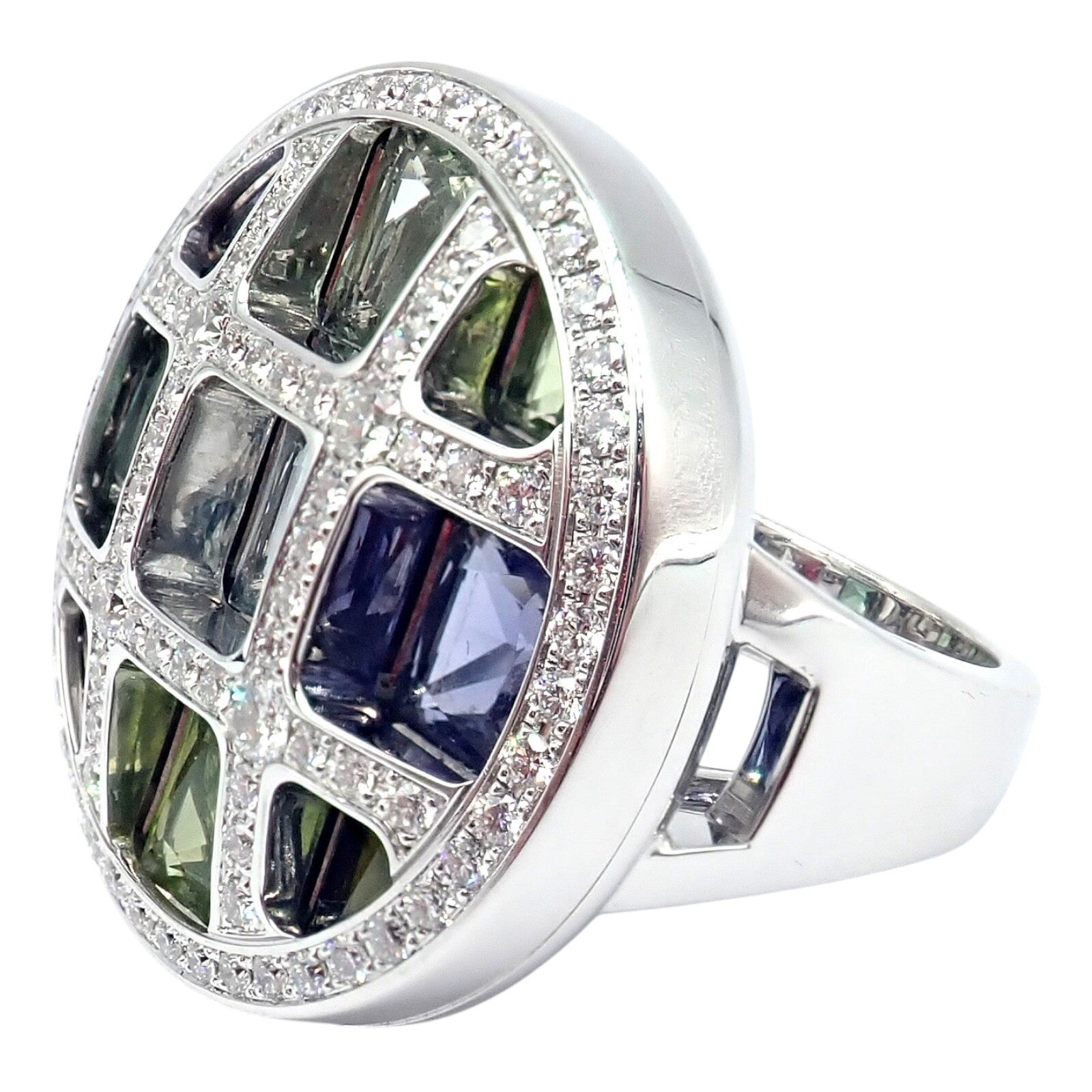 Cartier Pasha 18k White Gold Diamond Color Stone Ring Box + Papers sz 6 52 | Fortrove