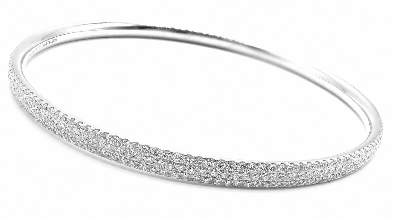 Tiffany & Co. Jewelry & Watches:Fine Jewelry:Bracelets & Charms Tiffany & Co Metro 18k White Gold Full Diamond Three Row Bangle Bracelet $22,300
