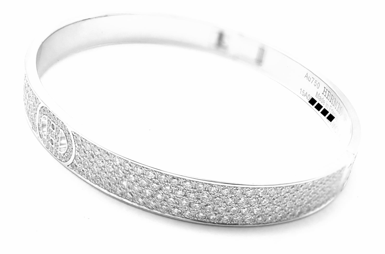 HERMÈS Jewelry & Watches:Fine Jewelry:Bracelets & Charms Authentic! Hermes H D'Ancre 18k White Gold Diamond Small Model Bangle Bracelet