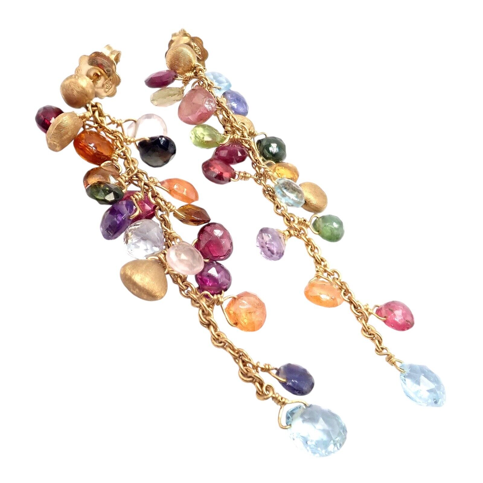 Authentic! Marco Bicego 18k Yellow Gold Paradise Multicolor Gems Earrings | Fortrove