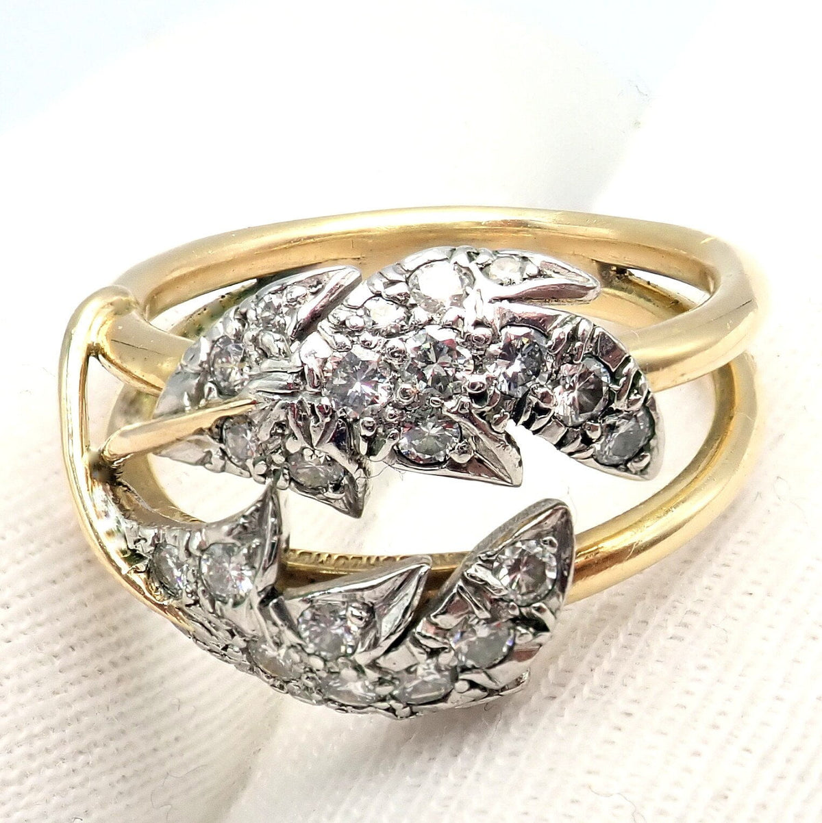 Jean Schlumberger for Tiffany & Co Jewelry & Watches:Fine Jewelry:Rings Authentic! Tiffany & Co. Schlumberger Diamond Yellow Gold Platinum Two Leaf Ring