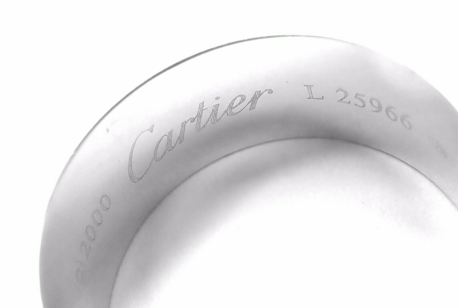 Authentic! Cartier Logo 18k White Gold Double C Motif Monogram Band Ring Sz 6.25 | Fortrove