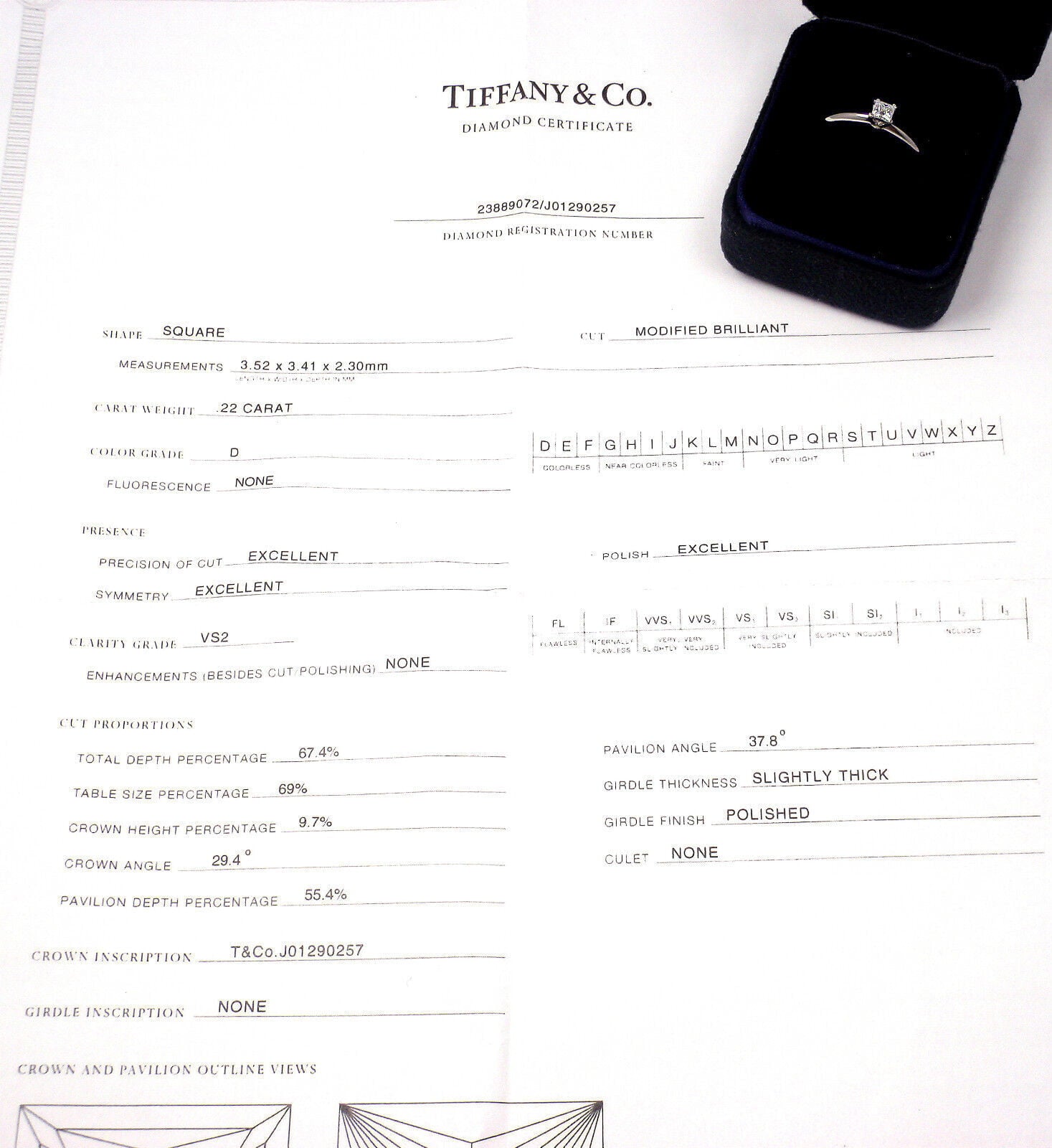 Tiffany & Co. Jewelry & Watches:Fine Jewelry:Rings TIFFANY & CO PLATINUM SQUARE CUT DIAMOND 0.22CT VS2 D TRIPLE X ENGAGEMENT RING