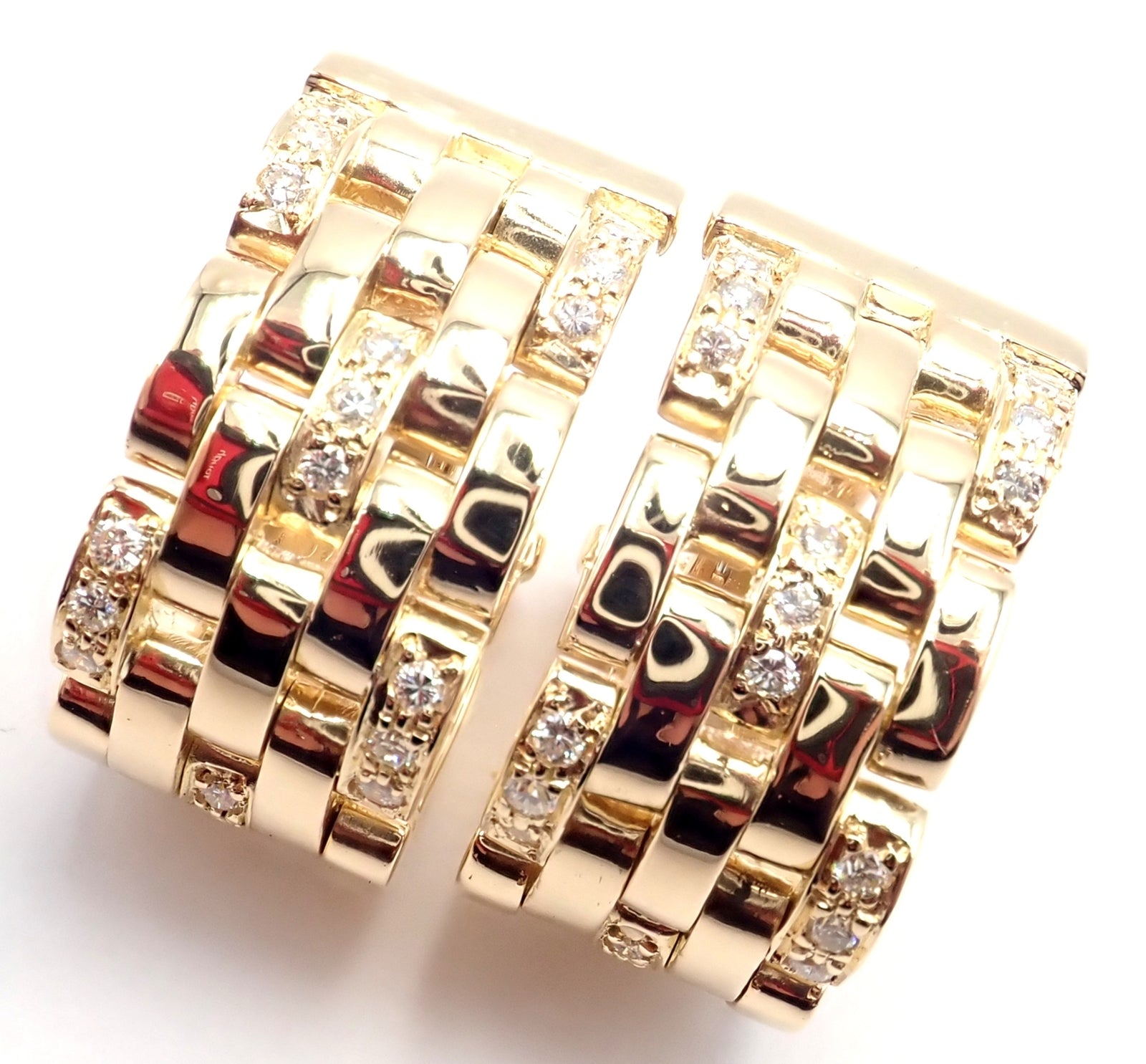 Authentic Cartier Maillon Panthere 18K Gold Diamond Five Row Link Gold Earrings | Fortrove
