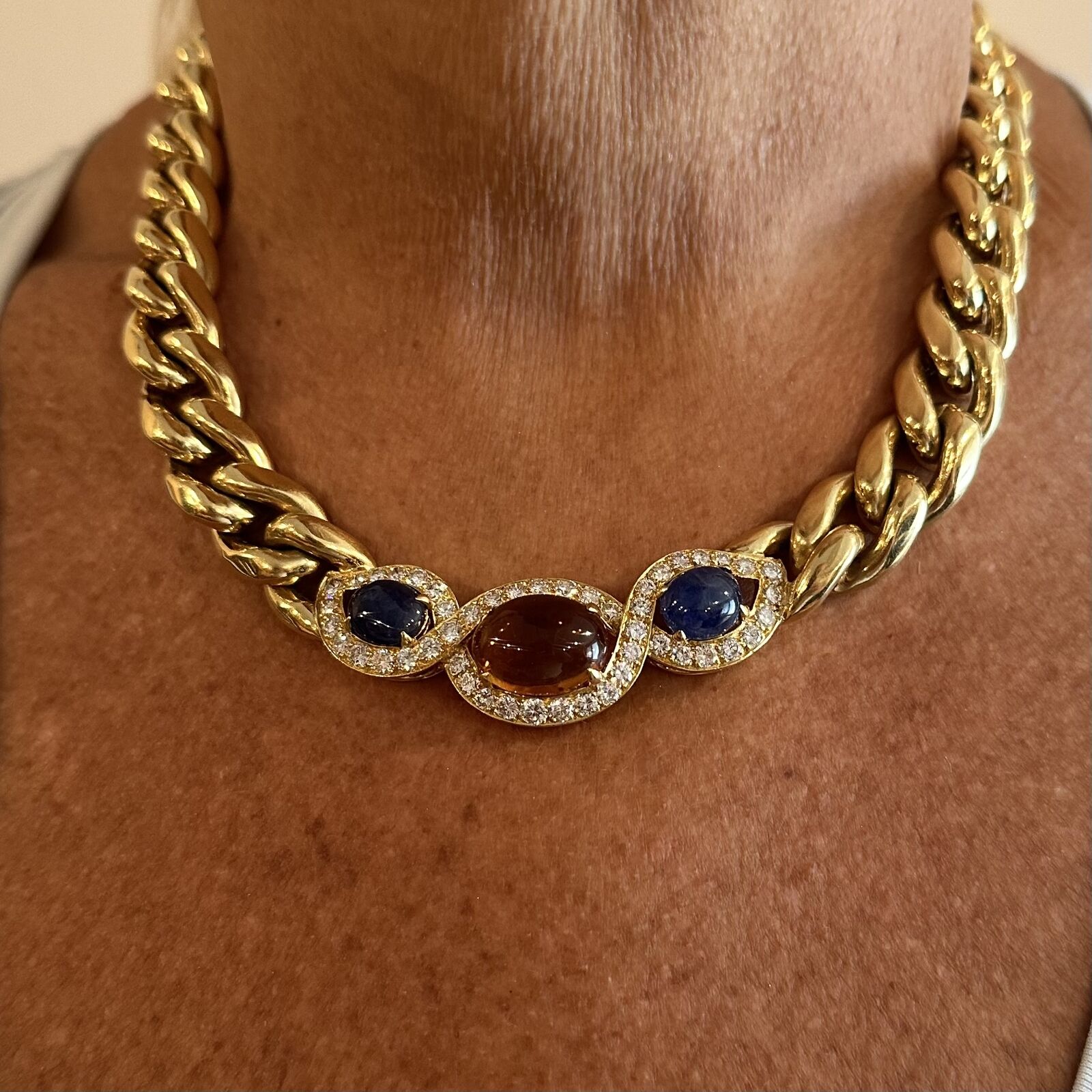 Bvlgari Bulgari 18k Yellow Gold Diamond Citrine Sapphire Link Necklace Paper | Fortrove