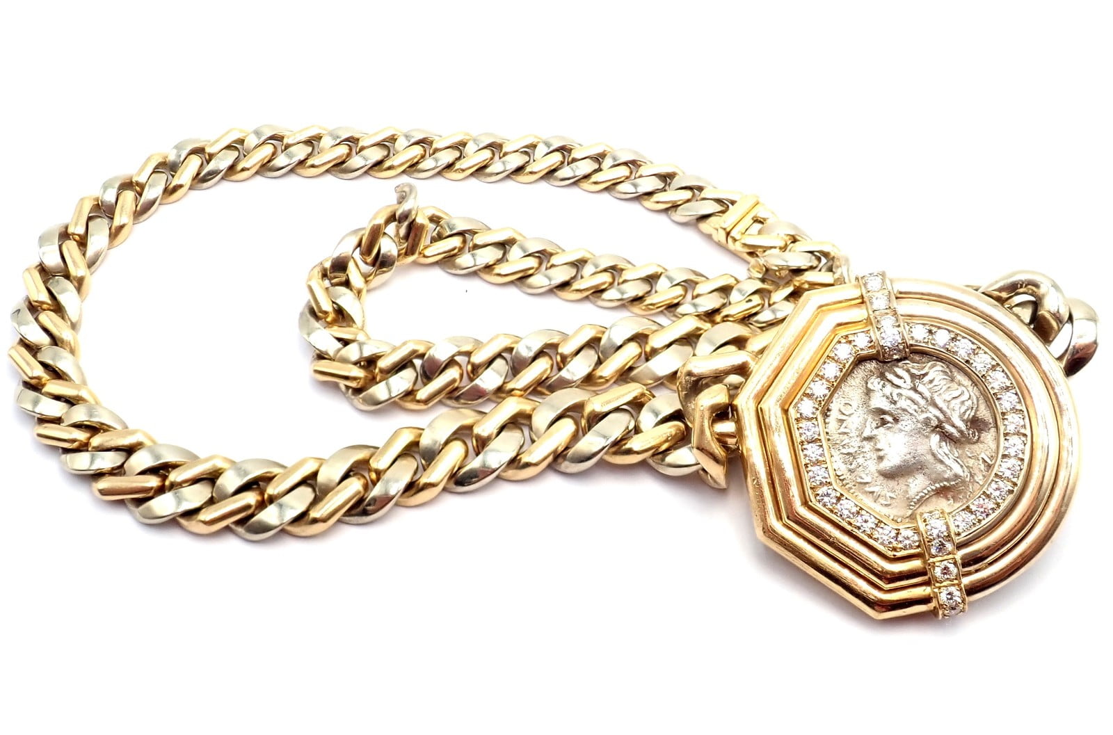 Bvlgari Jewelry & Watches:Fine Jewelry:Necklaces & Pendants Bvlgari Bulgari 18k Yellow White Gold Diamond Monete Antique Coin Link Necklace