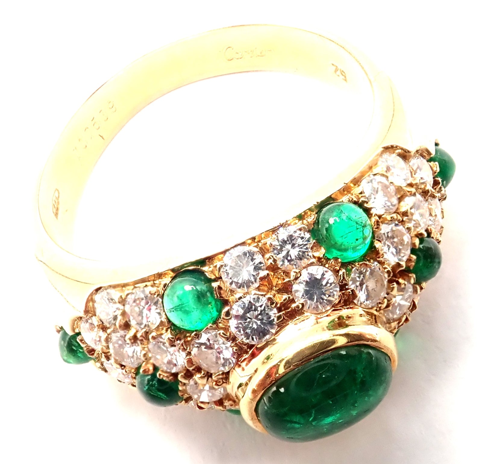 Authentic! Vintage Cartier Panthere 18k Yellow Gold Diamond Emerald Ring | Fortrove