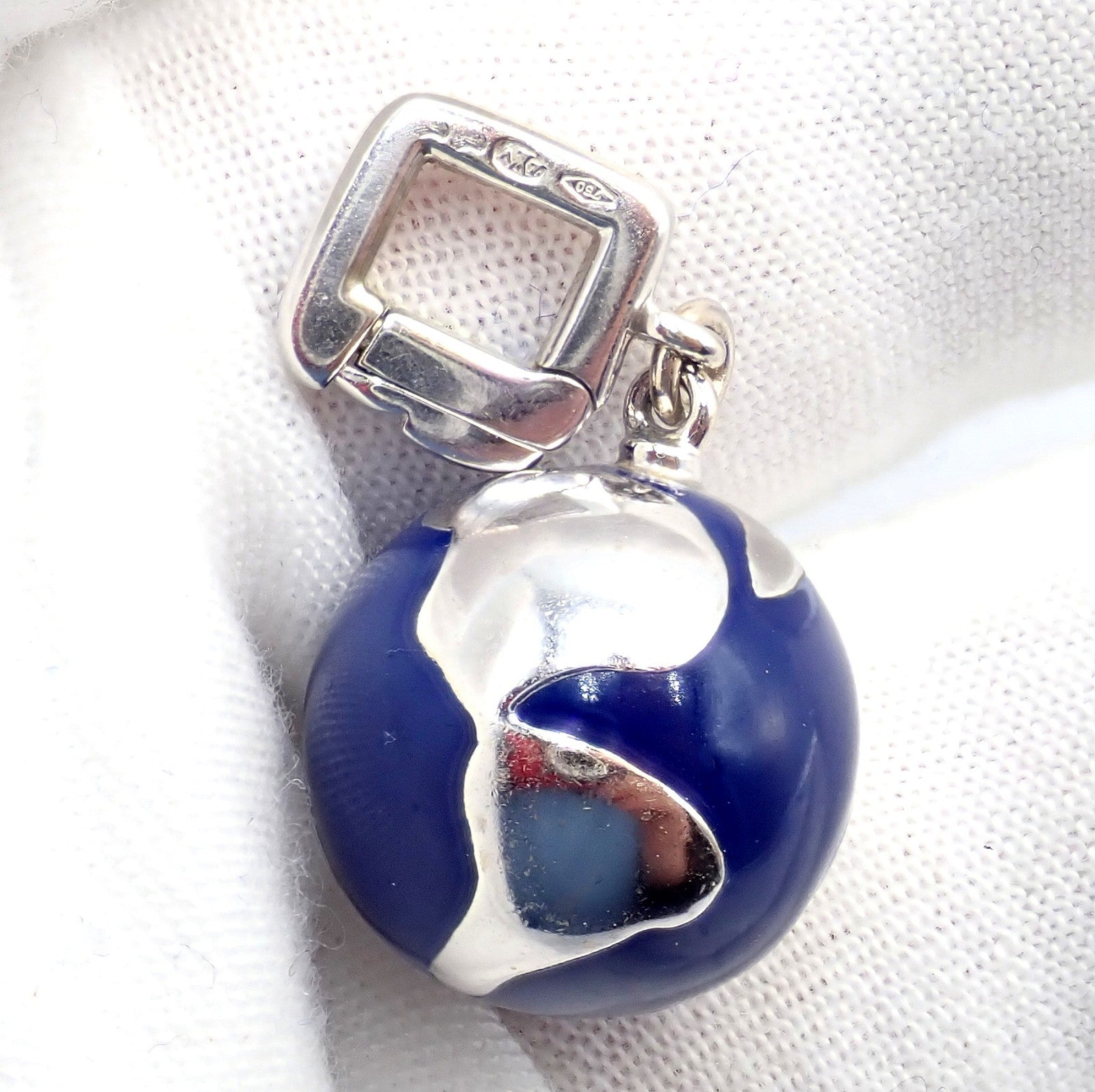 Vintage Louis Vuitton 18k White Gold Enamel Globe World Diamond Charm Pendant | Fortrove