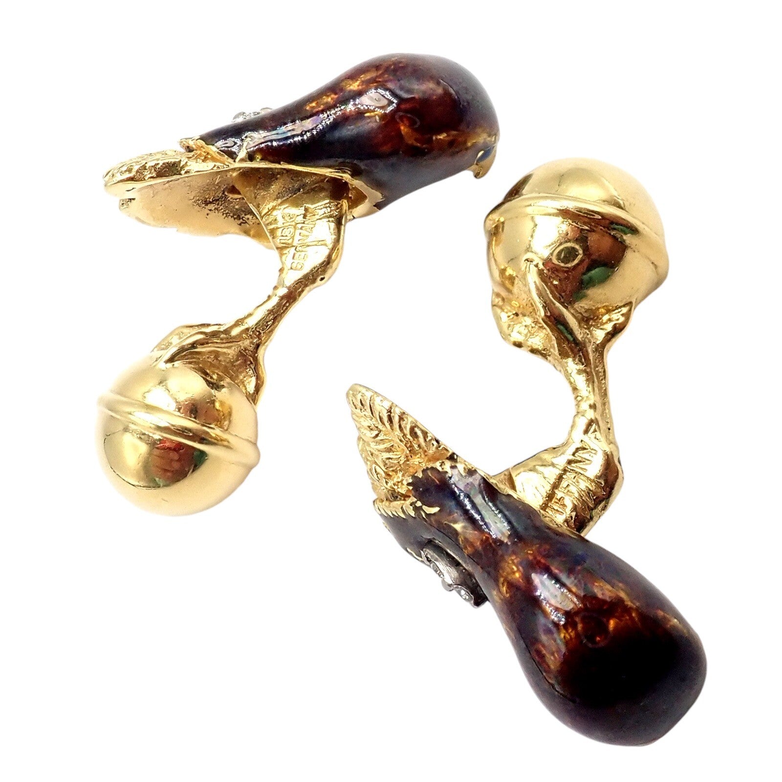 Vintage Tiffany & Co. 18k Yellow Gold Diamond Enamel Falcon Eagle Bird Cufflinks | Fortrove