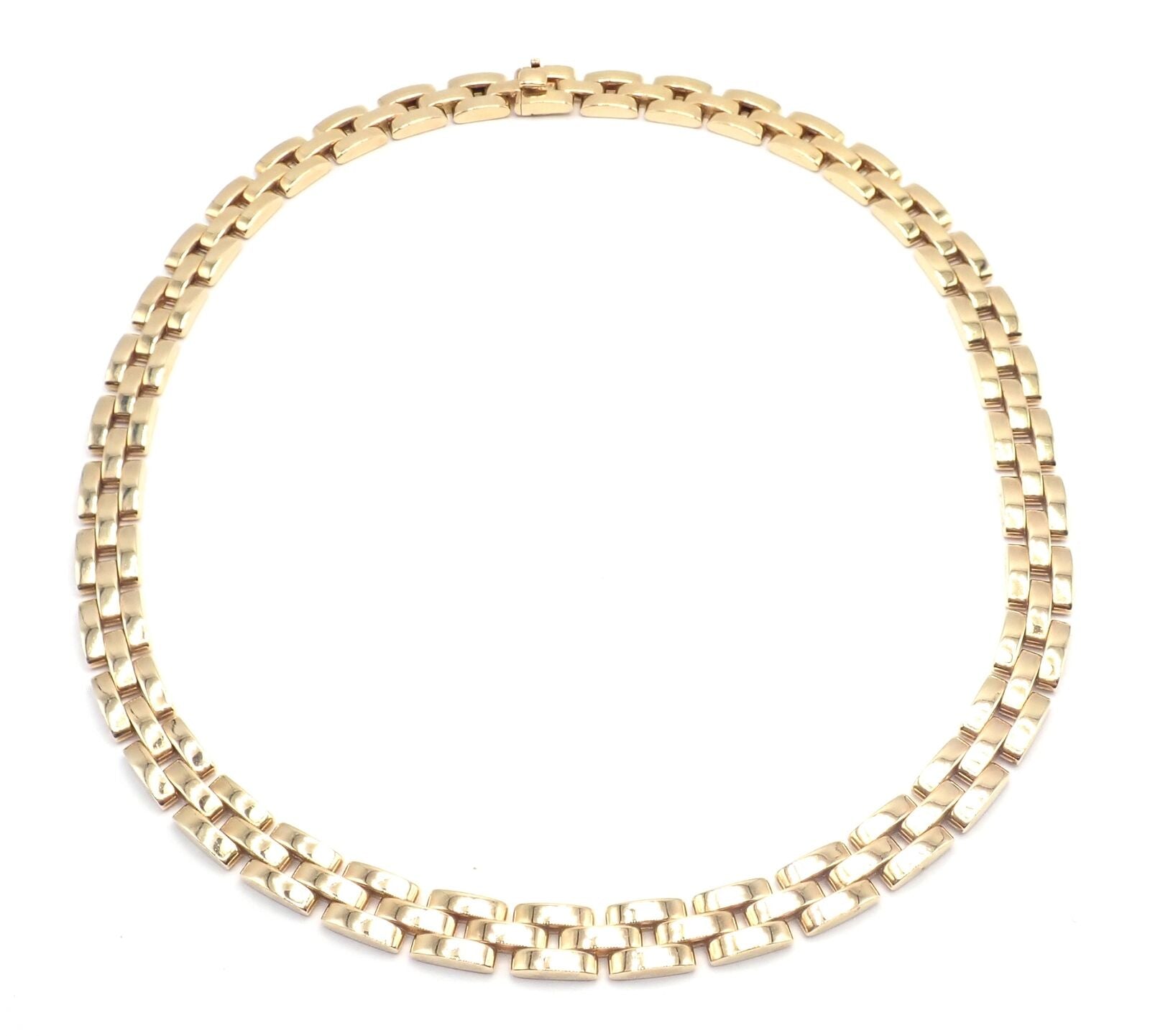 Authentic! Cartier 3 Row Maillon Panther Panthere 18k Yellow Gold Link Necklace | Fortrove