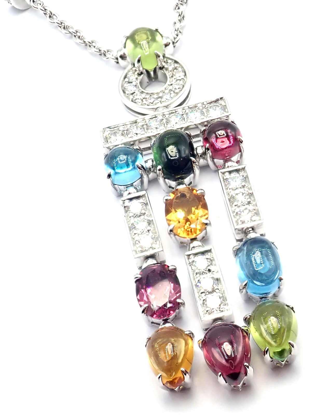 Authentic! Bvlgari Bulgari Allegra 18k White Gold Diamond Color Stones Necklace | Fortrove
