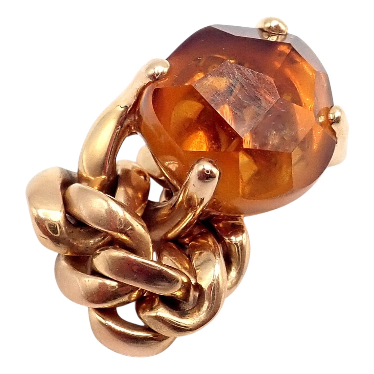 Authentic! Pomellato 18k Yellow Gold Lola Madiera Curb Link Citrine Ring Sz 5 | Fortrove