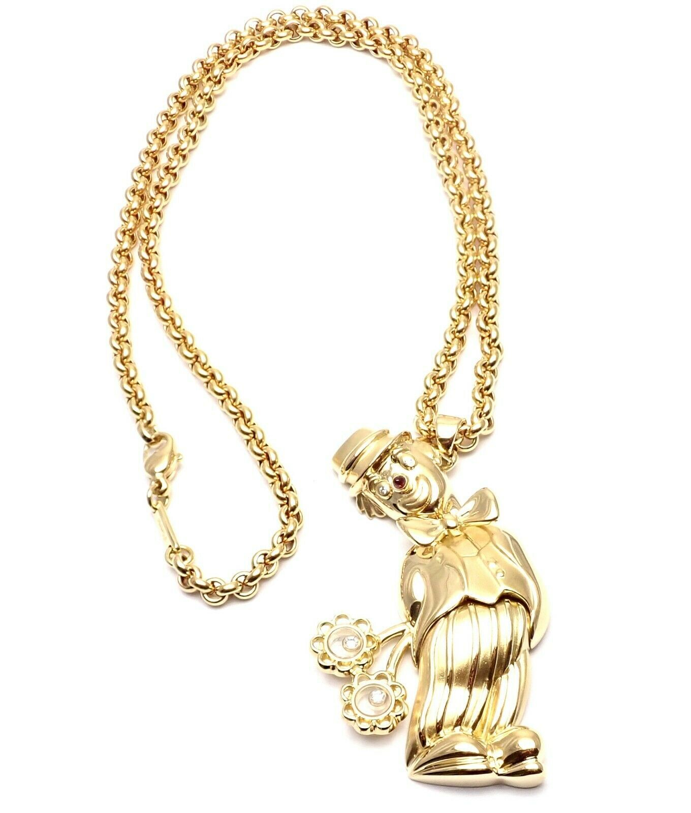 Authentic! Chopard 18k Yellow Gold Large Happy Clown Flower Pendant Necklace | Fortrove