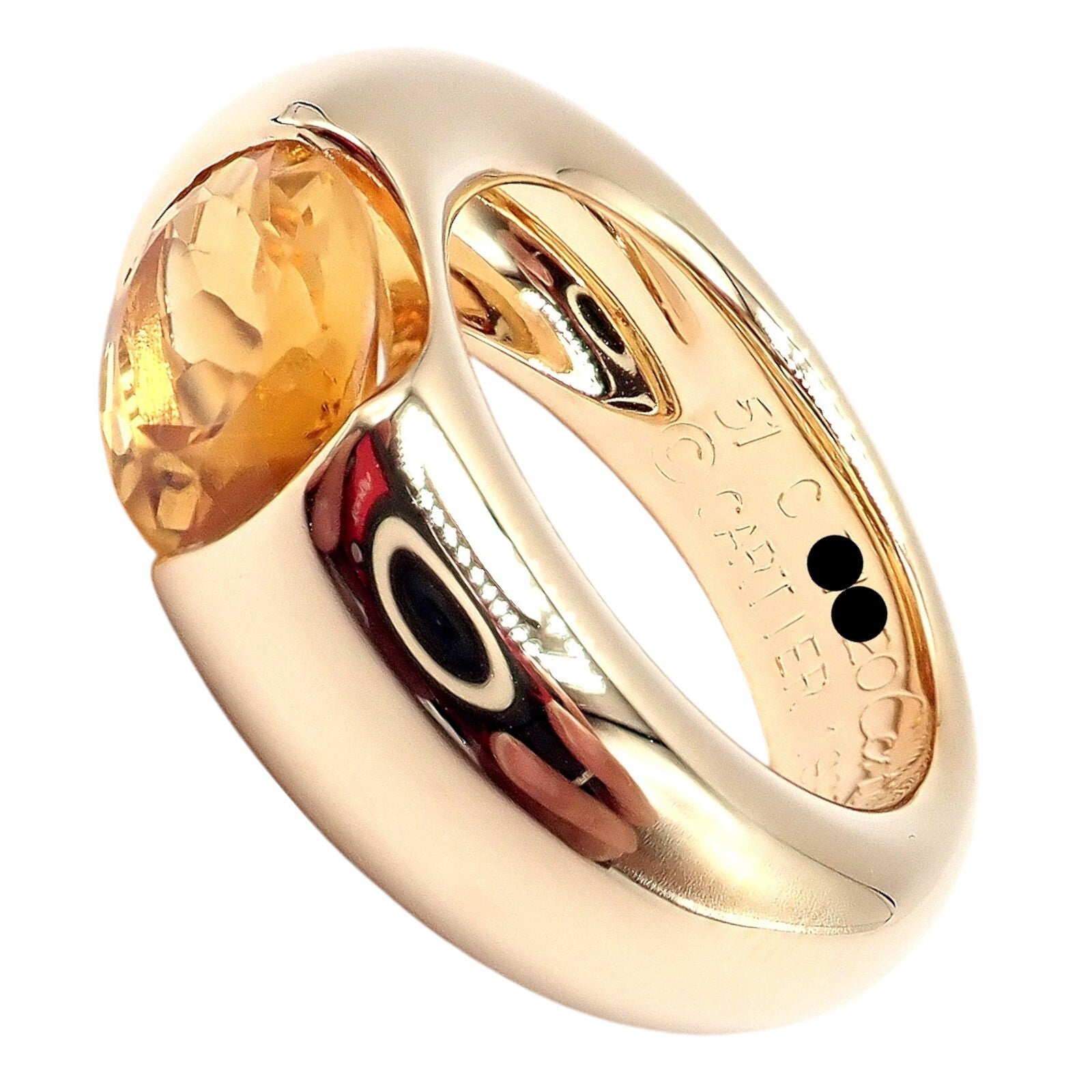 Authentic! Cartier 18k Yellow Gold Citrine Wide Large Ellipse Band Ring Size 5.5 | Fortrove