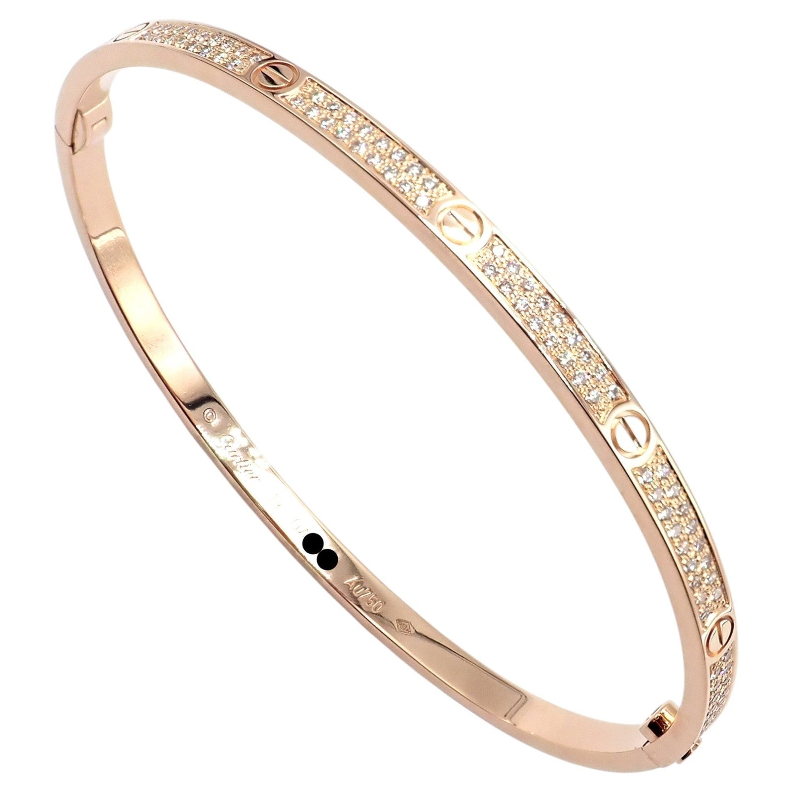 Cartier Love 18k Rose Gold Pave Diamond Thin Bangle Bracelet Sz 19 + Cert | Fortrove
