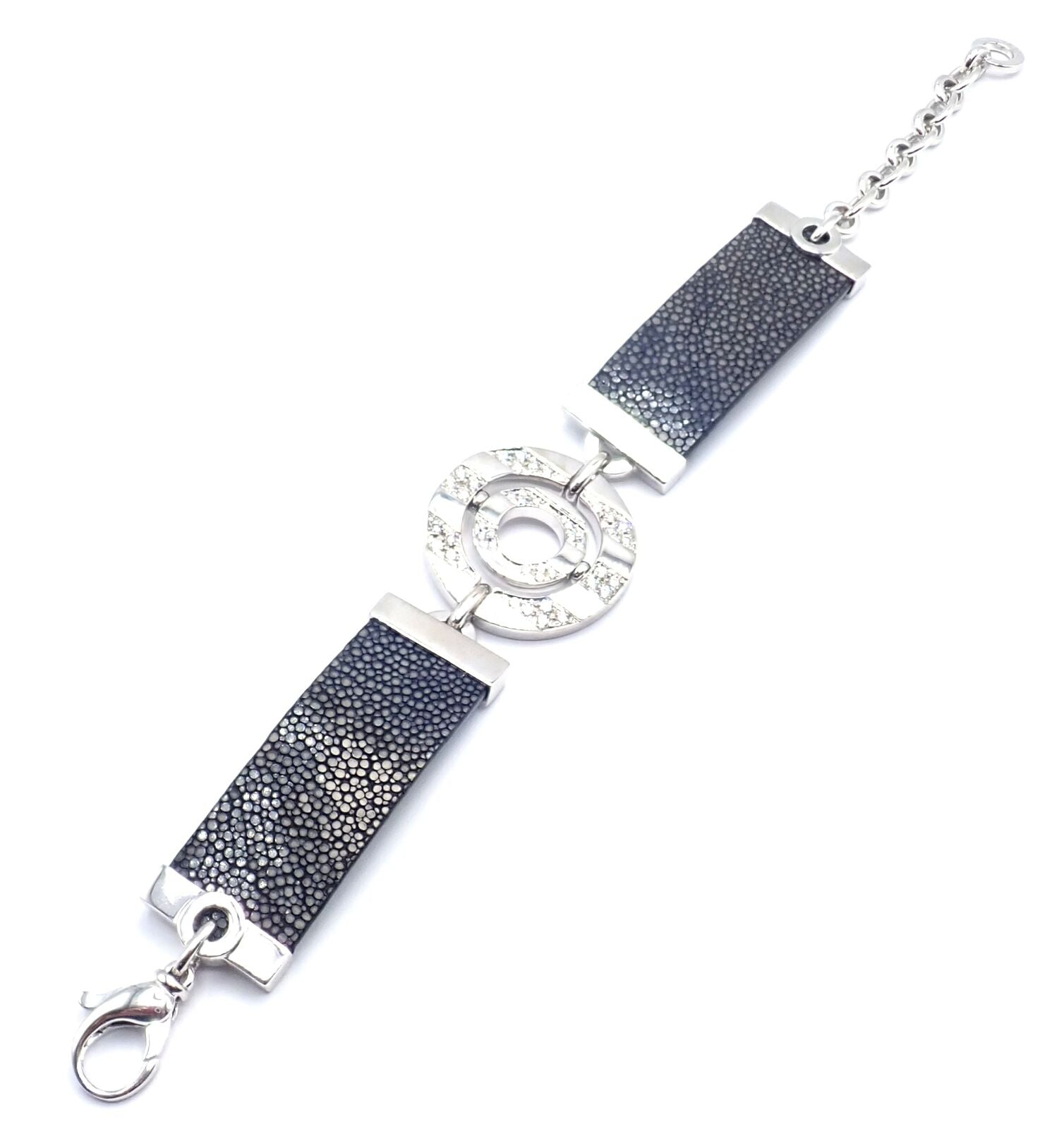 Authentic! Bvlgari Bulgari Astrale 18k White Gold Diamond Shagreen Bracelet | Fortrove