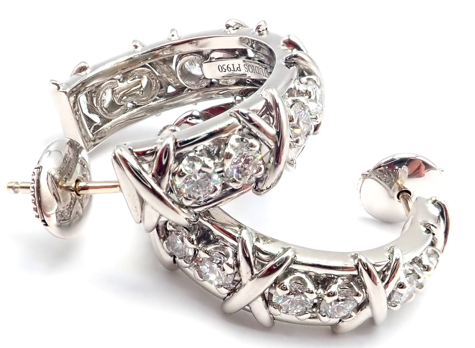 Jean Schlumberger for Tiffany & Co. Jewelry & Watches:Fine Jewelry:Earrings Authentic Tiffany & Co Schlumberger Twenty Stones Platinum Diamond Hoop Earrings