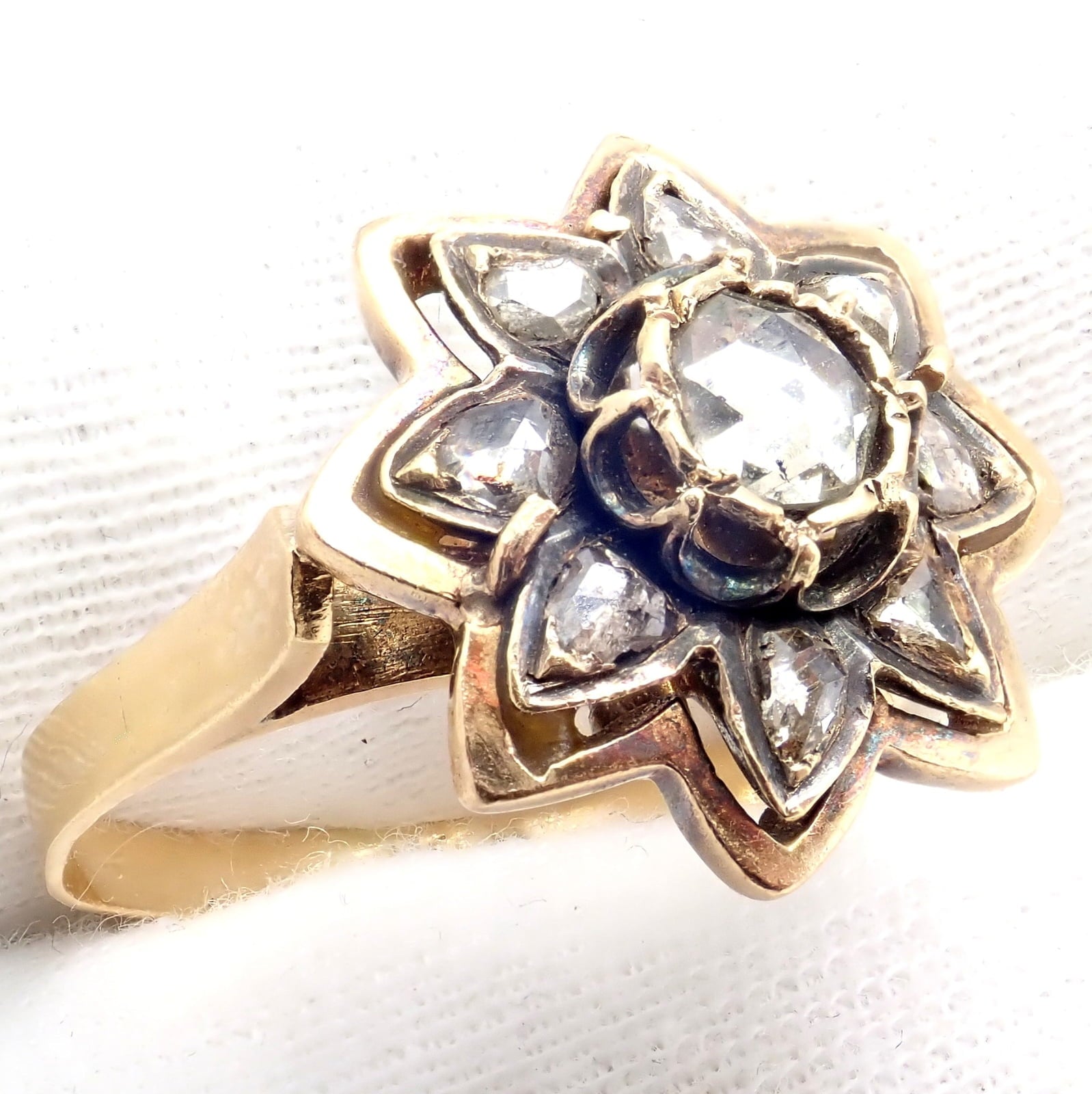 Fabergé Jewelry & Watches:Fine Jewelry:Rings Vintage! Karl Faberge 18k Yellow Gold Rose Cut Diamond Flower Ring