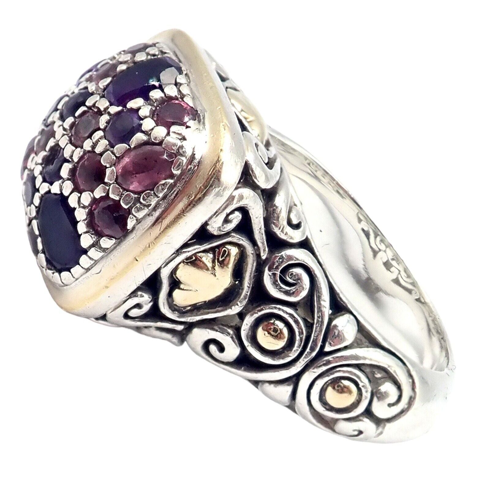 John Hardy JH Silver 18k Yellow Gold Classic Lava Fire Amethyst Tourmaline Ring | Fortrove